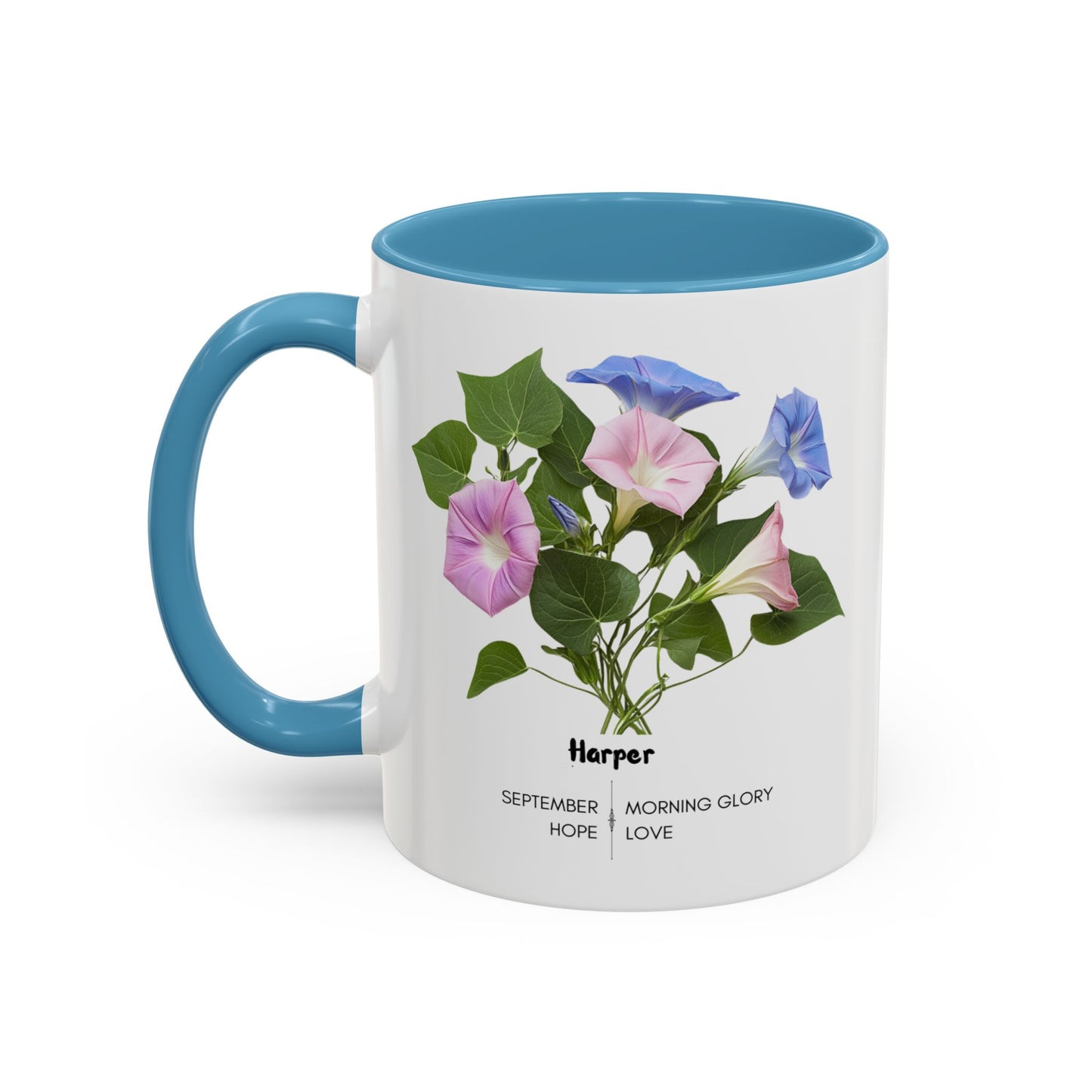 Happy Birthday: September Born, Morning Glory Flower, Customizable - Accent Coffee Mug (11, 15oz)