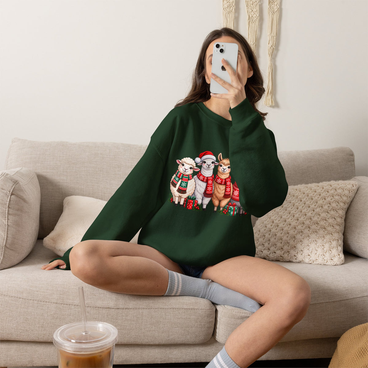 Festive Christmas Animal Friends Sweatshirt, Cute Sheep & Alpaca Holiday Crewneck - 14553