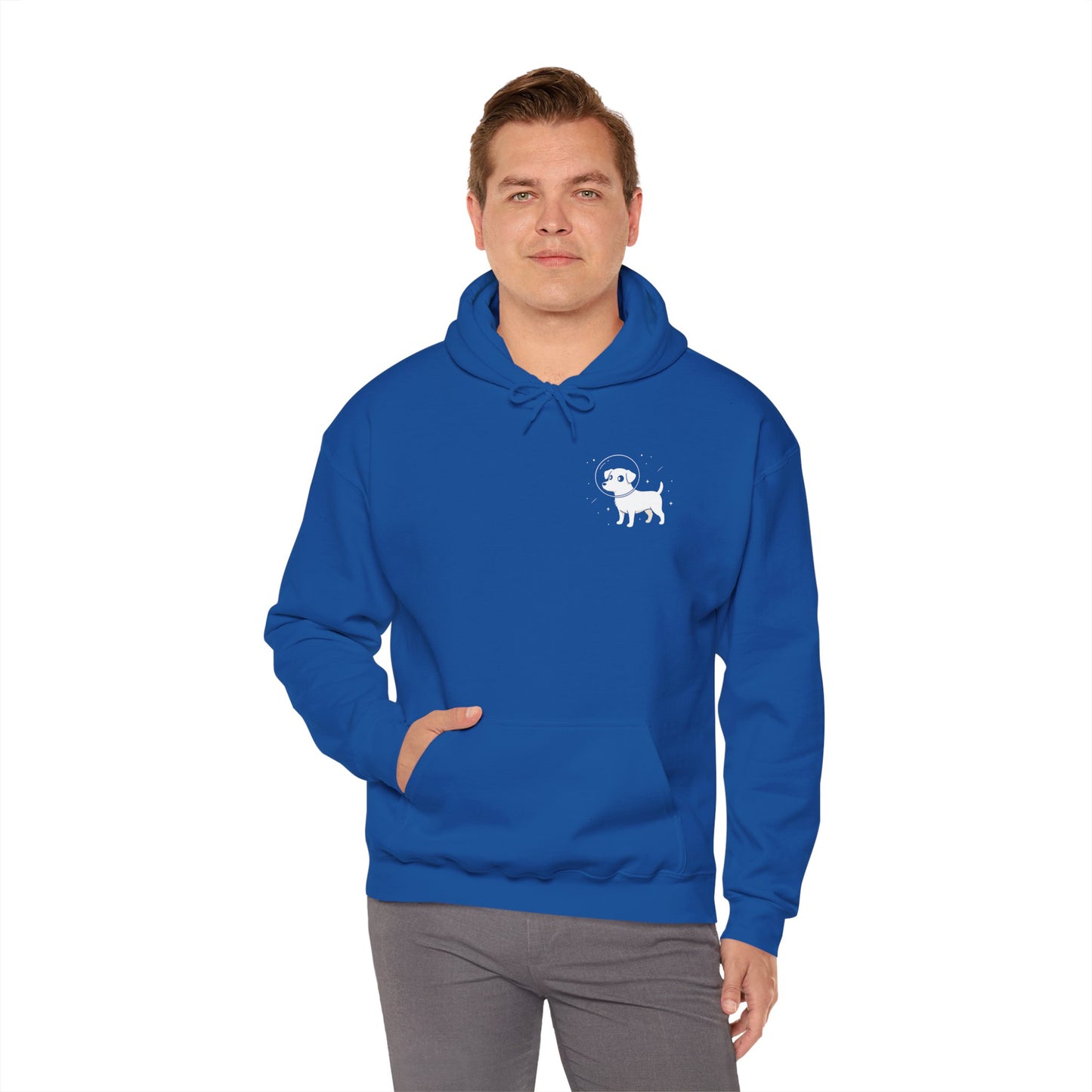 Dog in Space Hoodie – Space Puppy Graphic Hooded Sweatshirt, Unisex Heavy Blend™ - 14679