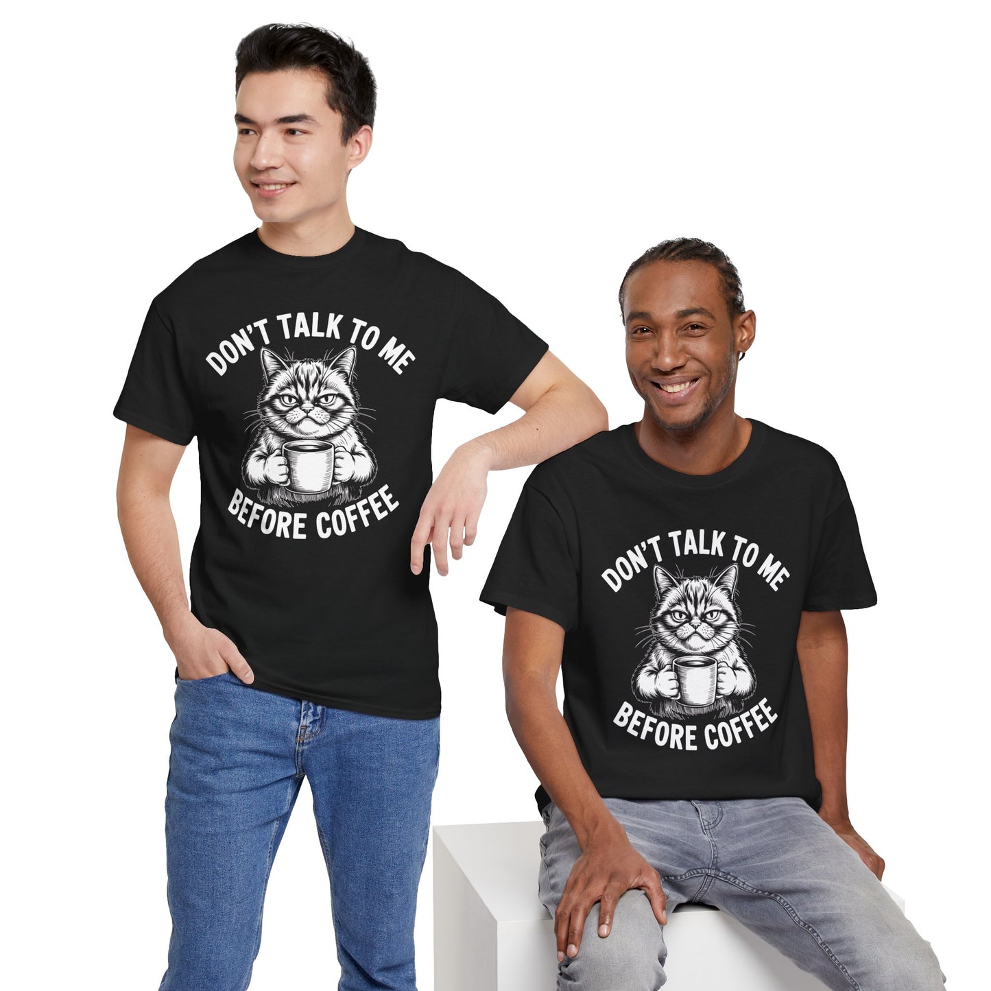Funny Cat Coffee T-Shirt – “Don’t Talk To Me Before Coffee” Graphic Tee | Cute Grumpy Cat Shirt Gift - 14842