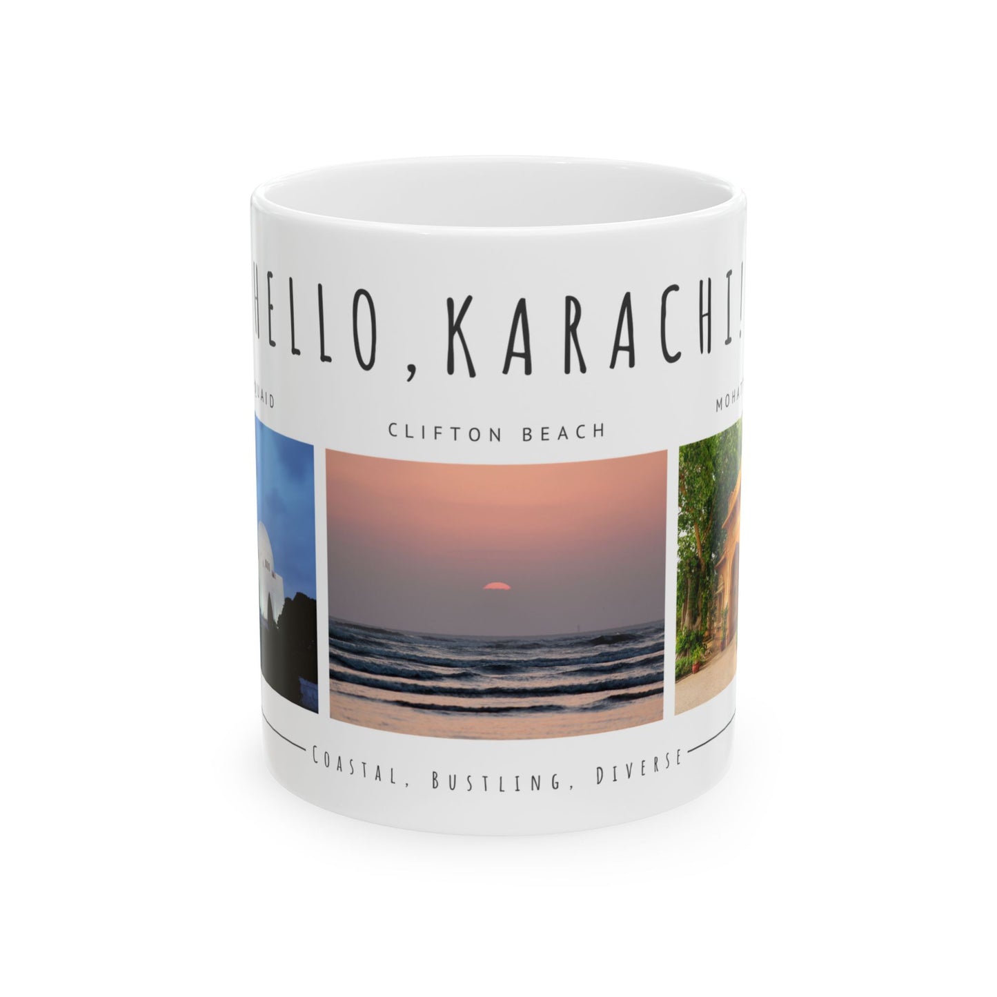 Hello Karachi Ceramic Mug - Coastal Beach Views, Perfect Gift for Travelers - 12214