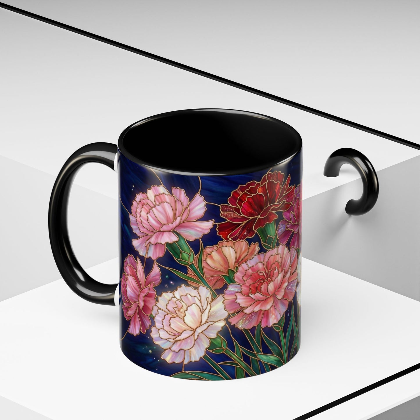 Carnation Floral  Accent Coffee Mug — Stained Glass Design (11/15oz) - 14559