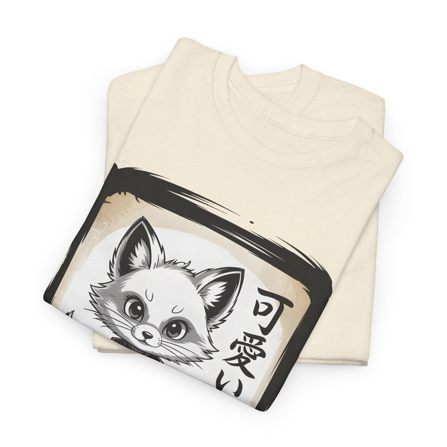 Fox Spirit Tee – Kawaii Fox Samurai with Japanese Calligraphy T-Shirt - 14911