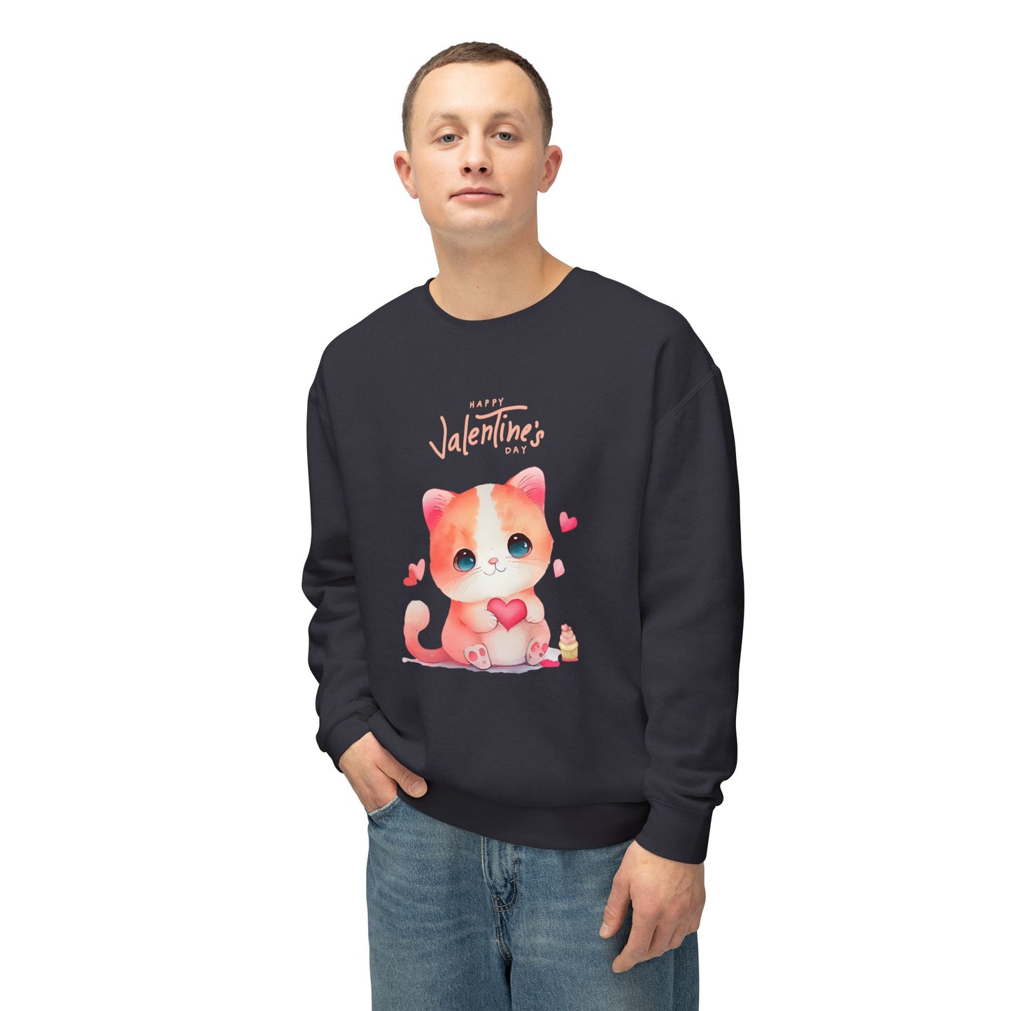 Kitten, Happy Valentine's Day - Unisex Lightweight Crewneck Sweatshirt - 11352