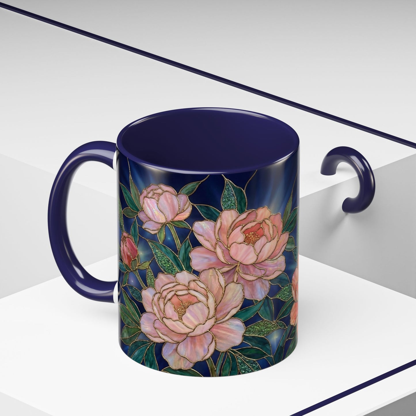 Peony Floral Coffee Mug — Stained Glass Design (11/15oz) -14580