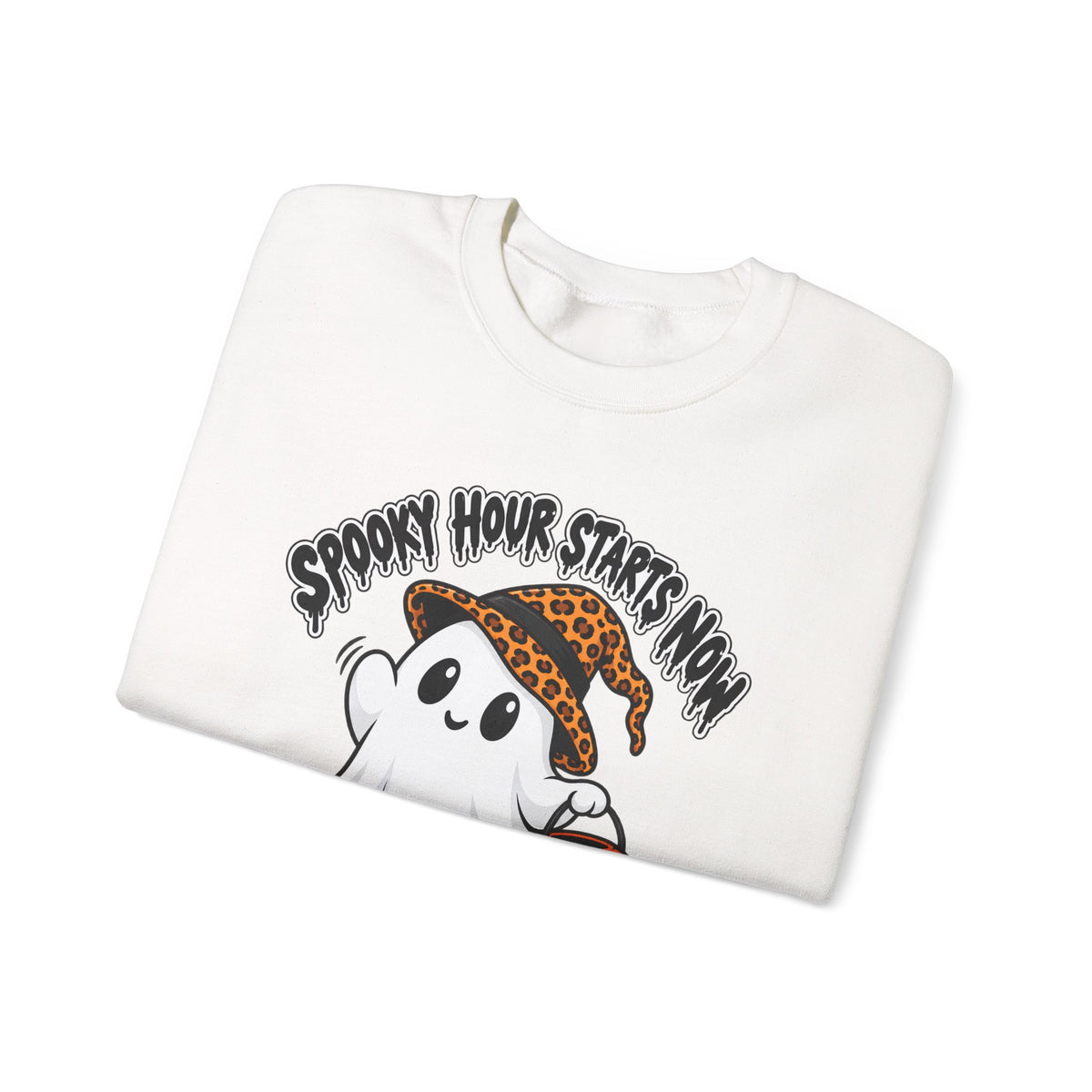 Spooky Hour Starts Now Sweatshirt, Cute Halloween Ghost Crewneck - 14536