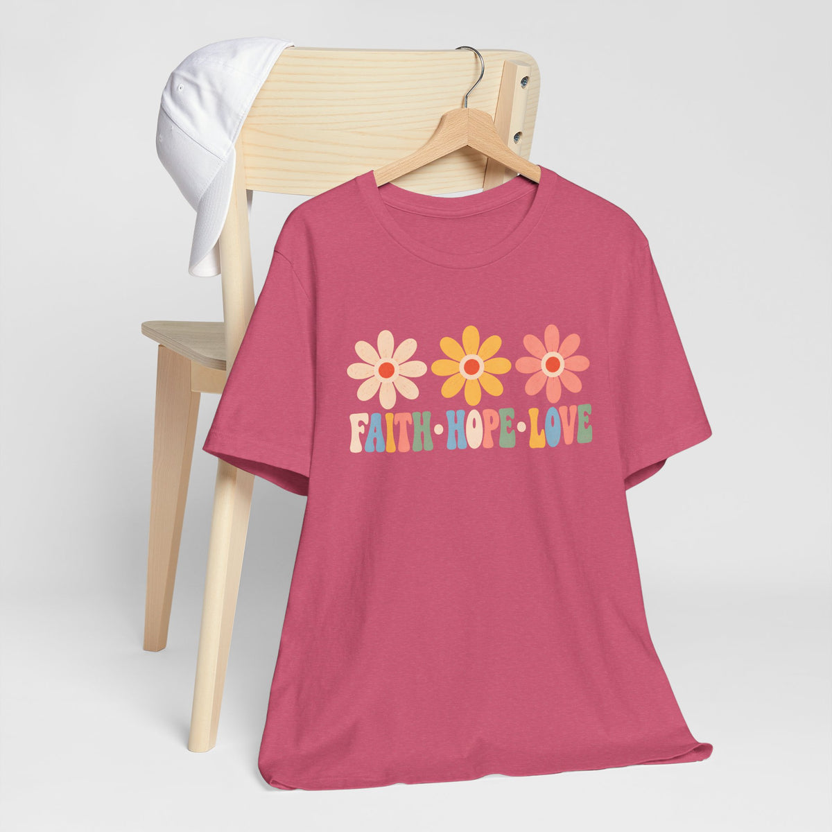 Faith Hope Love Floral T-Shirt,  Retro Flower Graphic Tee - 14979