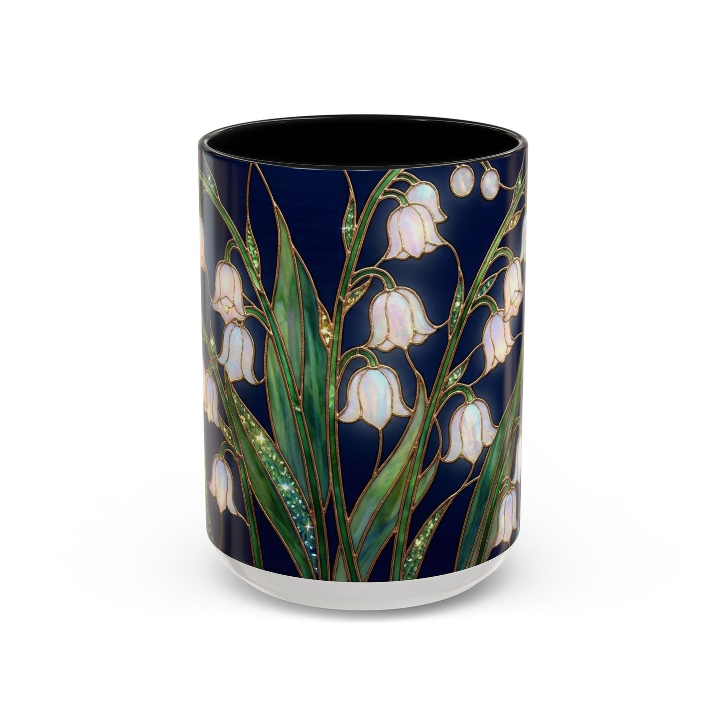 Lily of the Valley Floral Accent Coffee Mug — Stained Glass Design 11/15oz - 14596