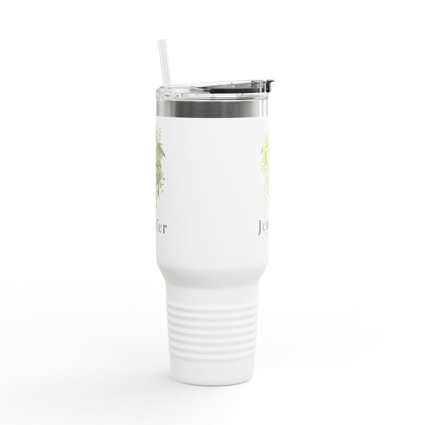 40oz Personalized Travel Mug – May Birth Flower Lily of the Valley Tumbler - 14891