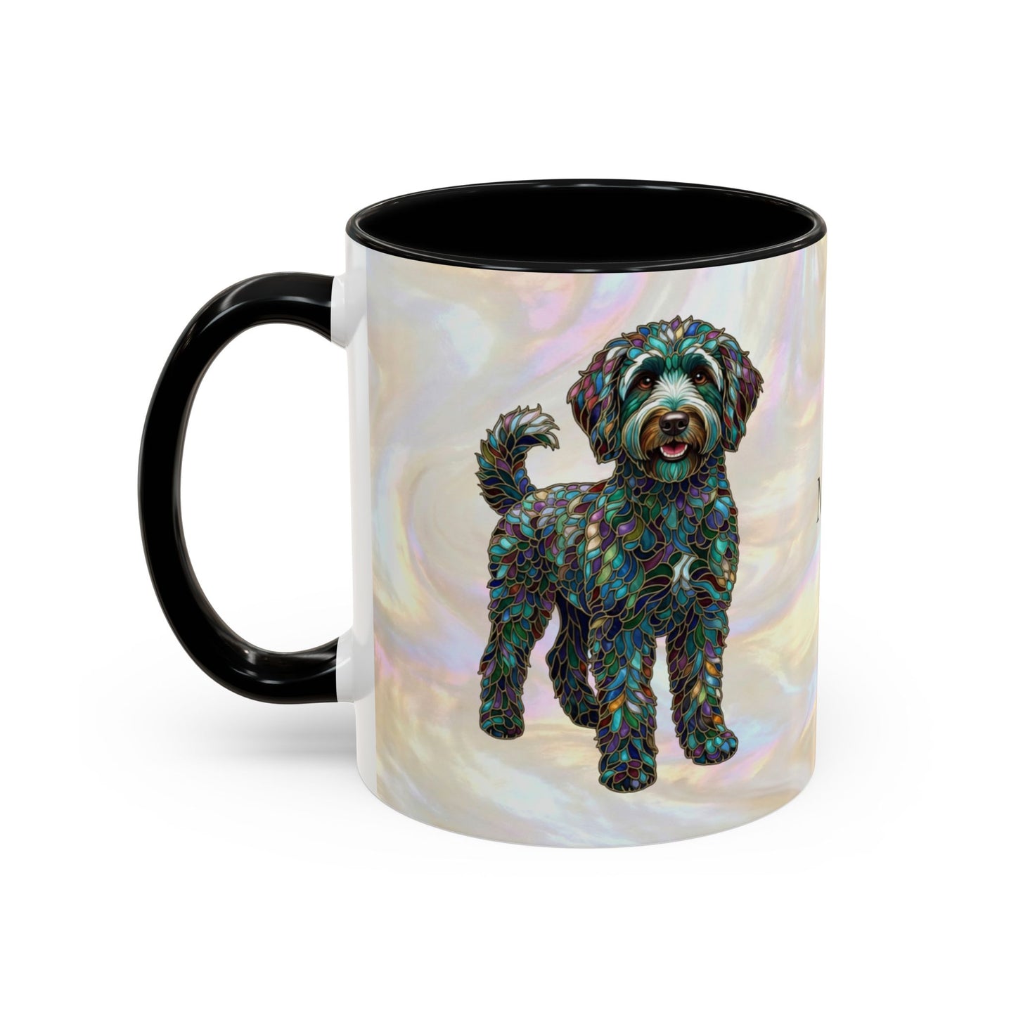 Personalized Labradoodle Dog Mug — Custom Name Accent Coffee Mug (11/15 oz) with Stained Glass Art - 14526