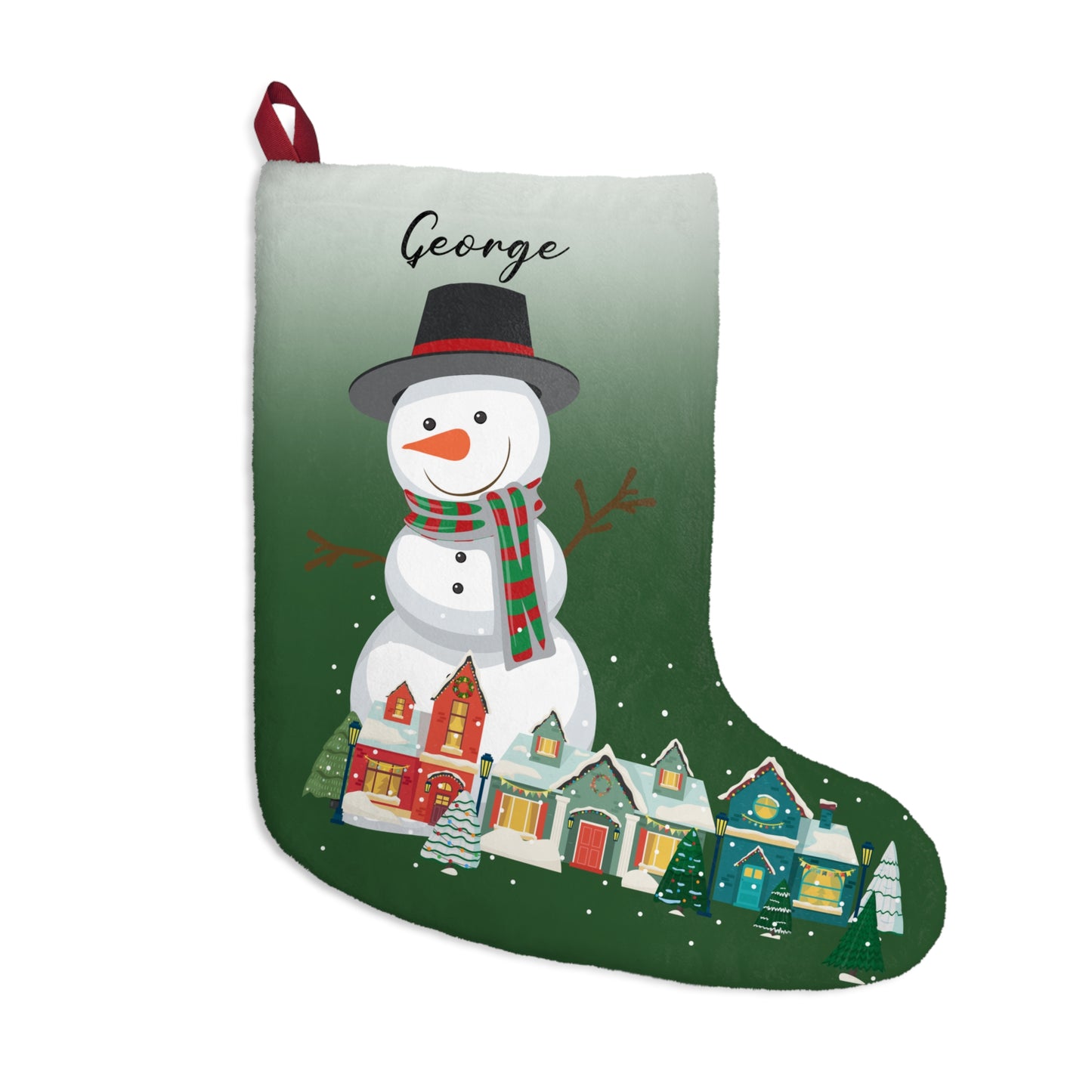 George, Snowman & Houses, Customizable - Christmas Stockings - 10208