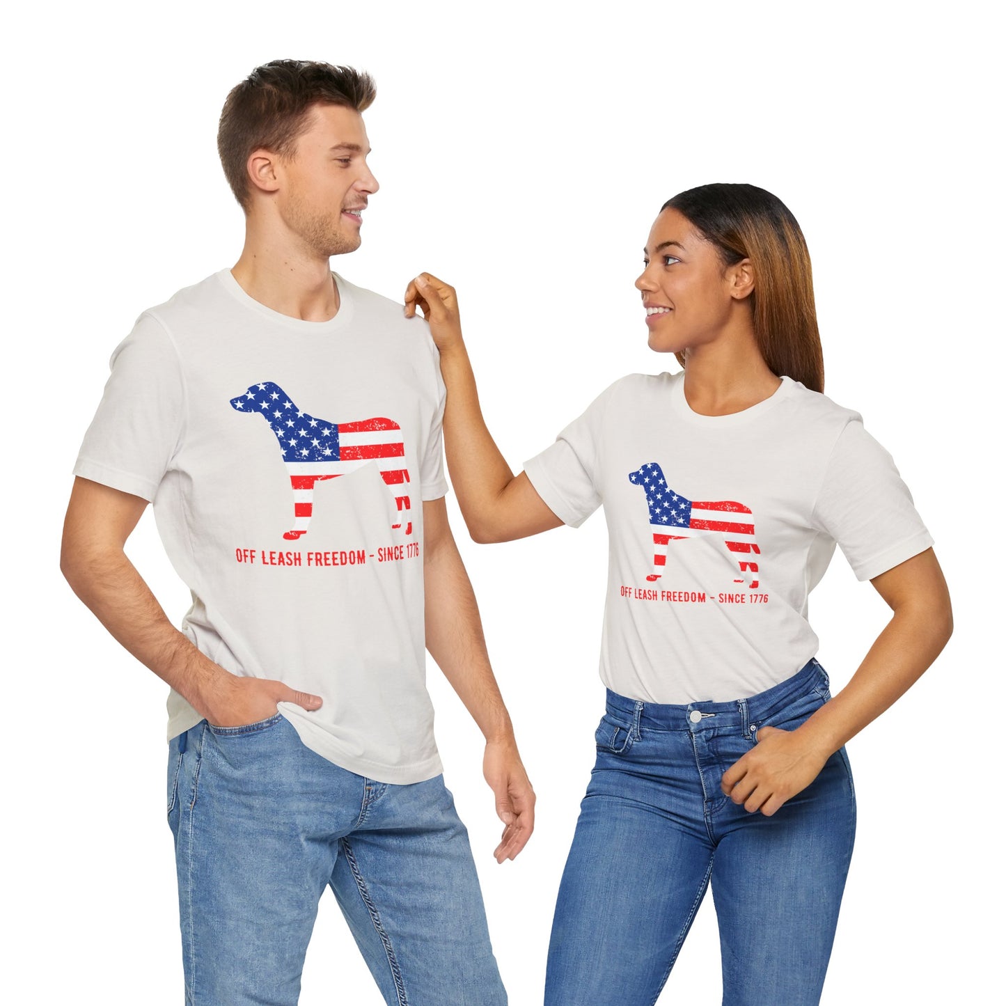 Patriotic Dog Lover Tee | Off Leash Freedom T-shirt, Dog Graphic Shirt, Fourth of July Gift, Casual Wear, Pet Lover Apparel - 13790