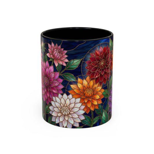 Dahlia Floral Accent Coffee Mug — Stained-Glass  Design (11/15oz) - 14562