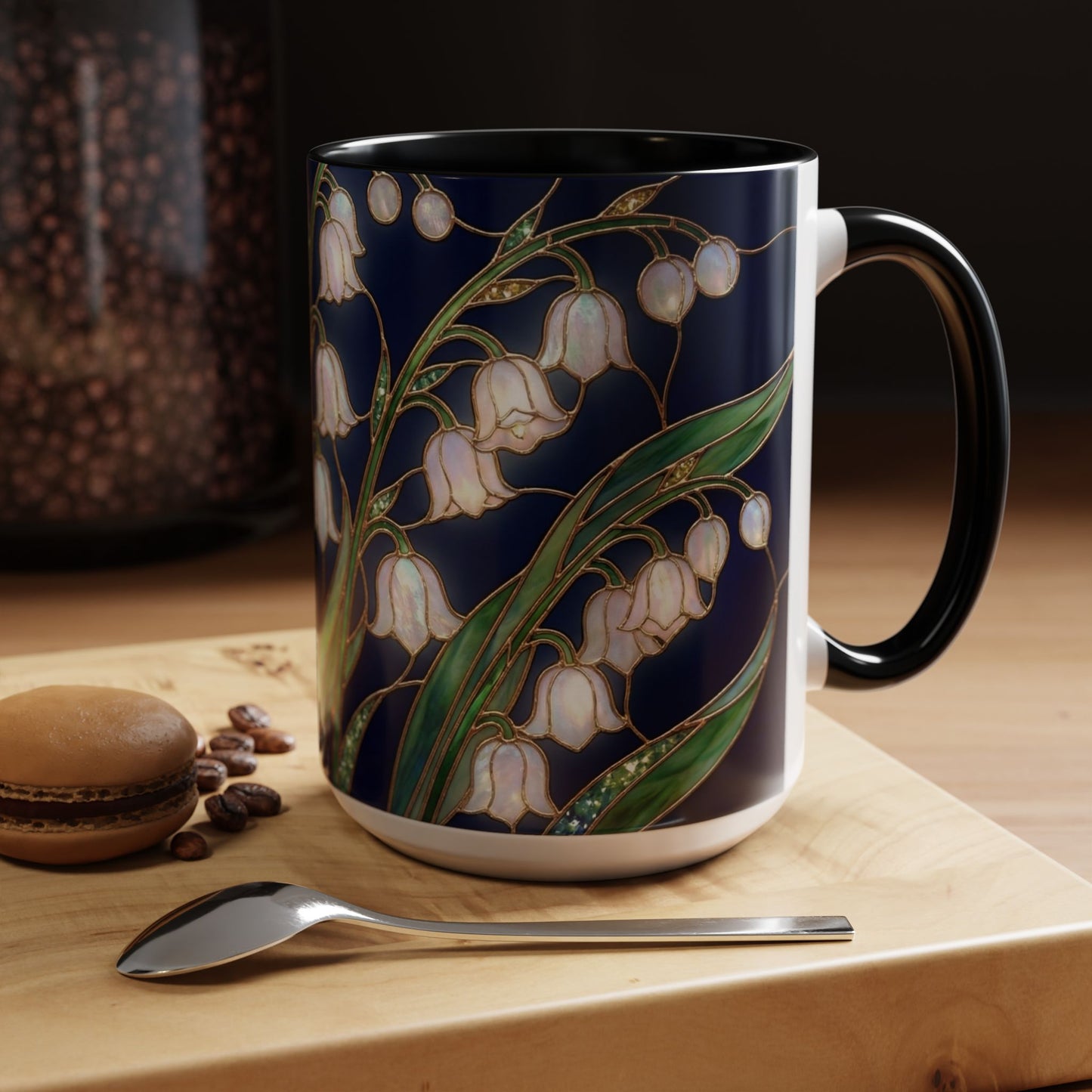 Lily of the Valley Floral Accent Coffee Mug — Stained Glass Design 11/15oz - 14596