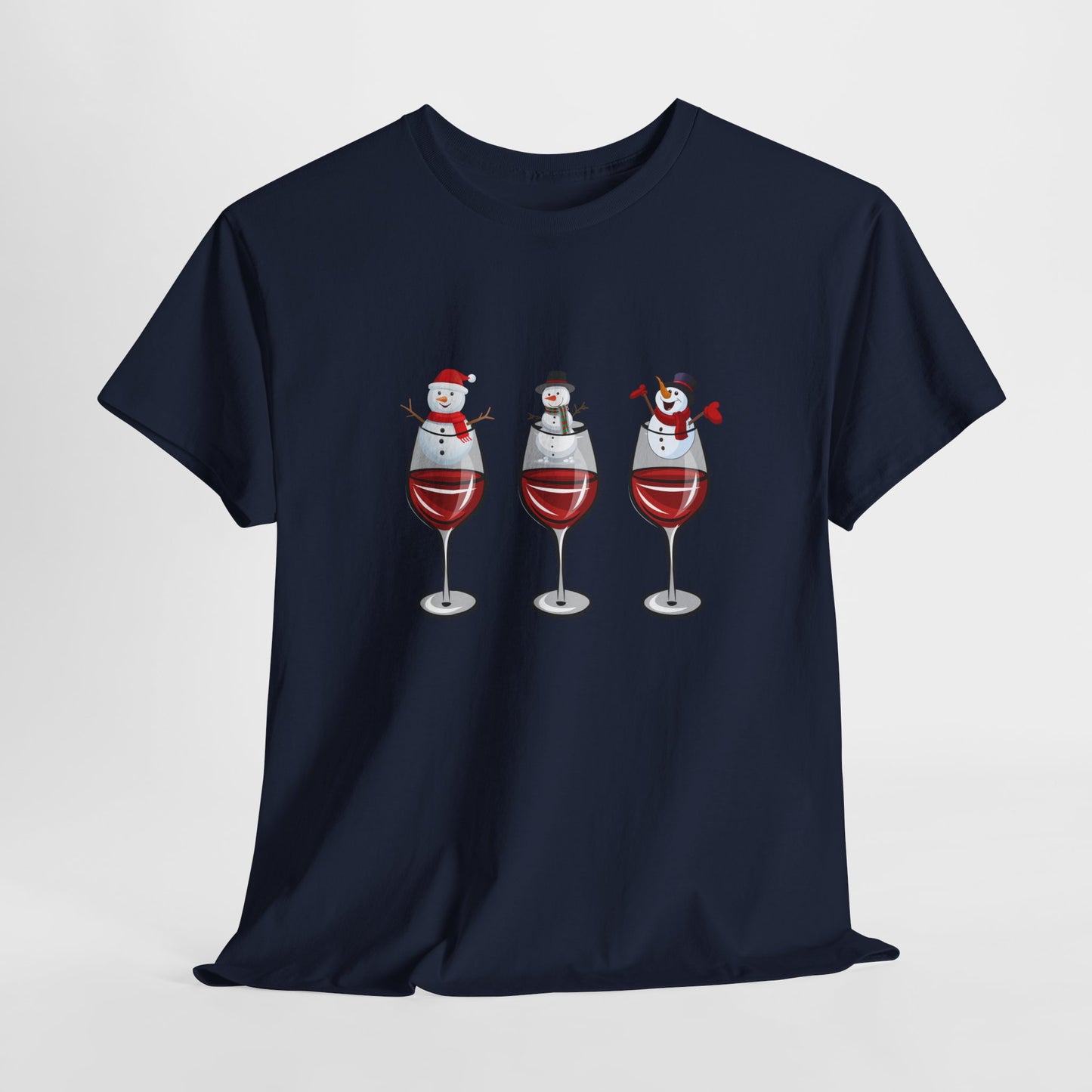 Snowmen & Glass of Wine - Unisex Heavy Cotton Tee