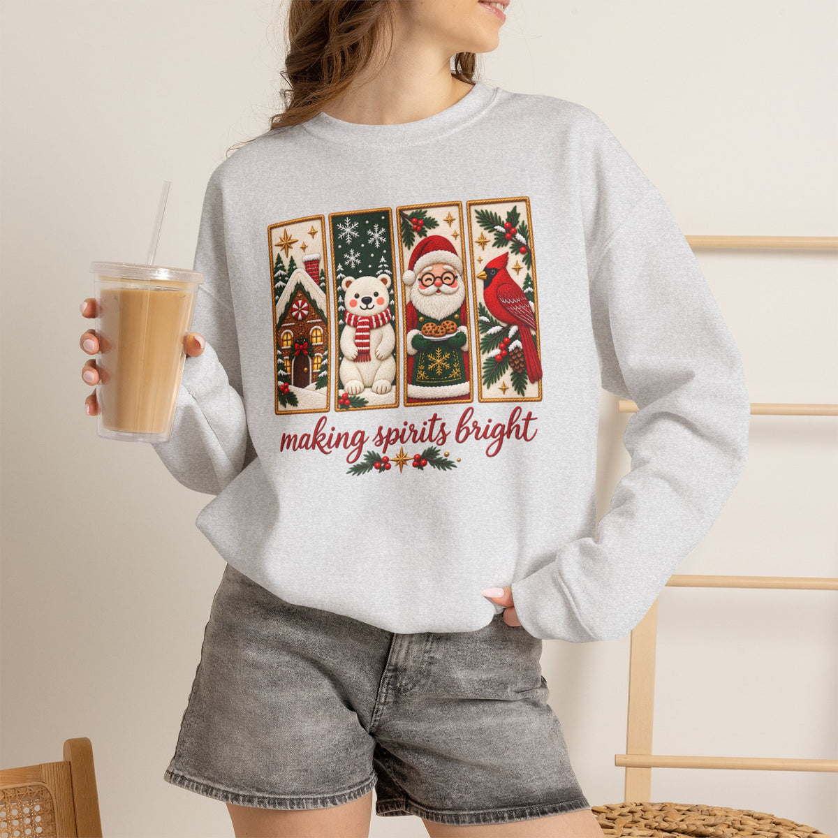 Making Spirits Bright Sweatshirt, Cute Vintage Christmas Crewneck - 14548