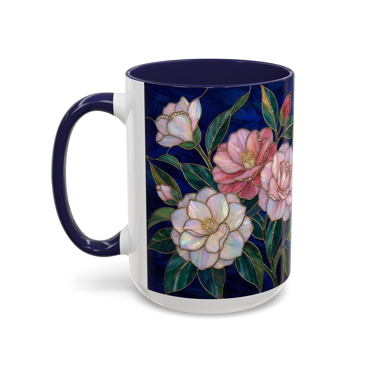 Camellia Floral Accent Coffee Mug — Stained Glass Design (11/15oz) - 14558