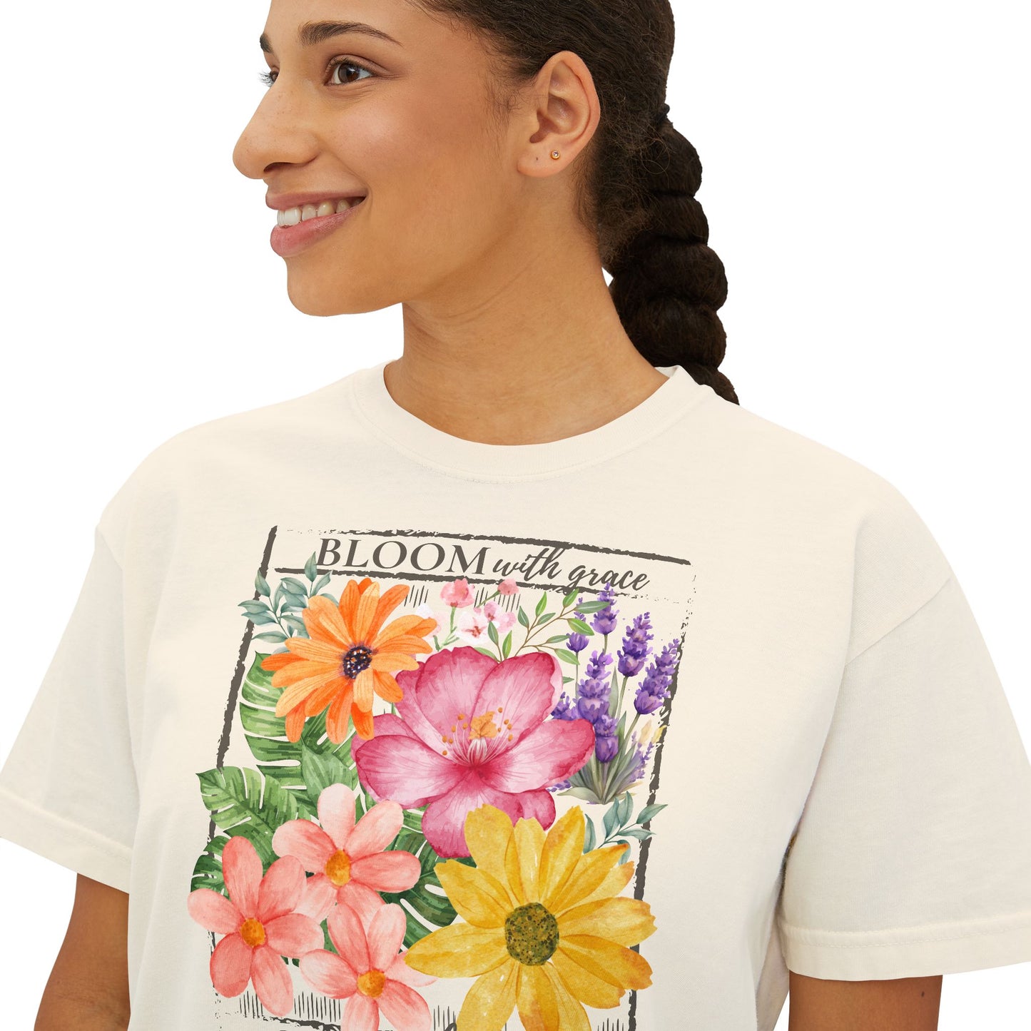Bloom With Grace Floral Boxy Tee,  “Grow Through It” Inspirational Women’s T-Shirt - 14944