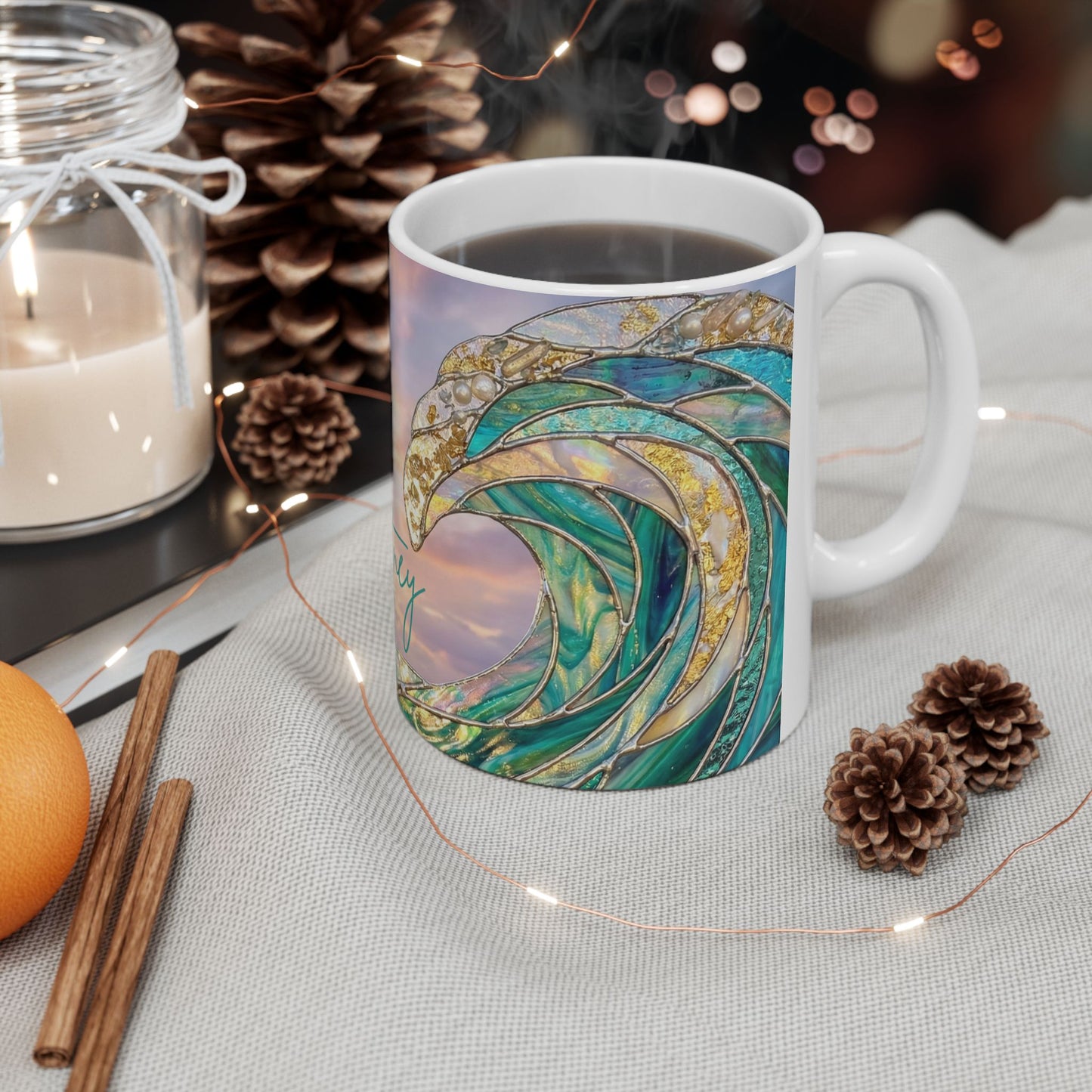 Personalized Ocean Wave Mug – Turquoise Coastal Ceramic Coffee Cup - 14899