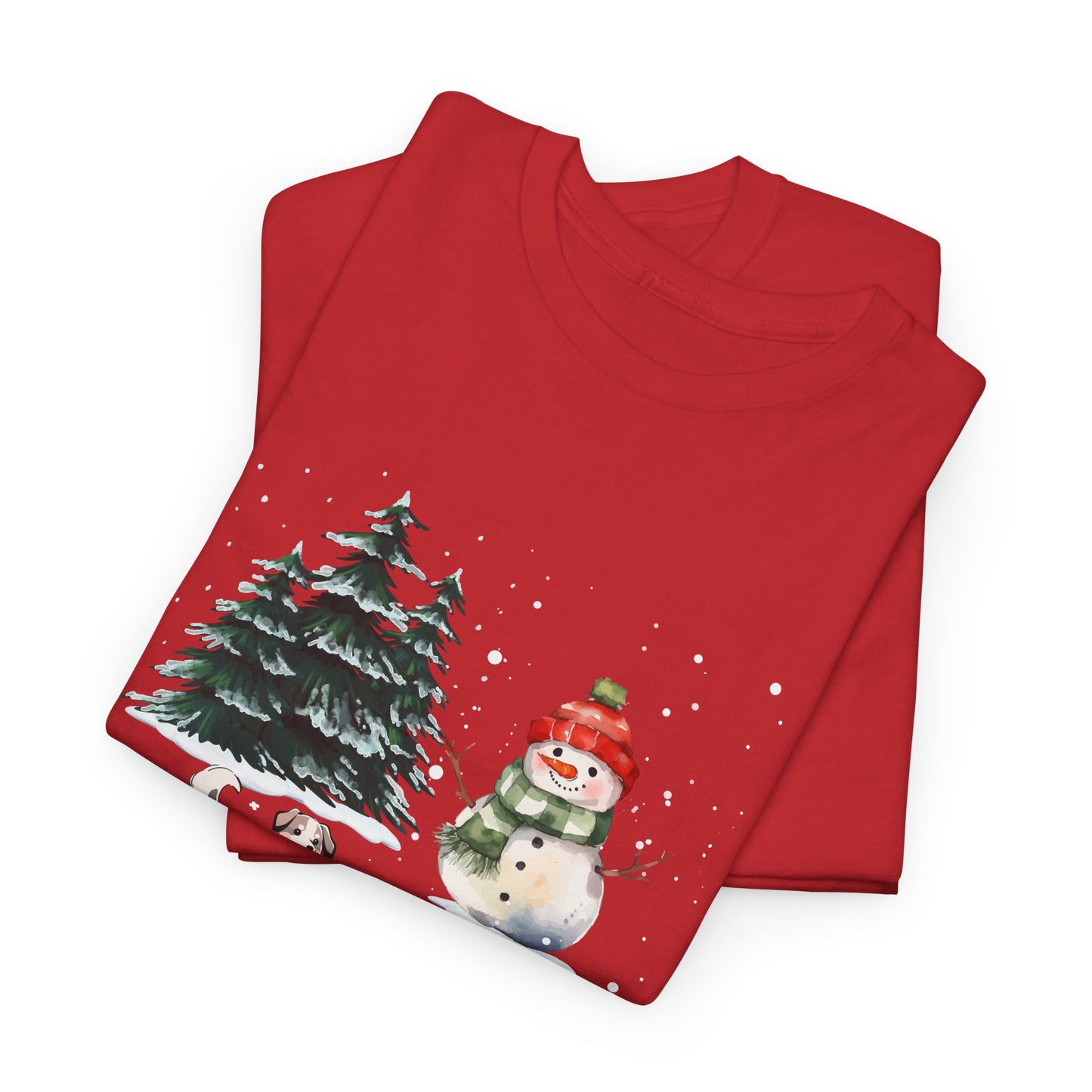 Winter Trees, Snowman & Puppy - Unisex Heavy Cotton Tee - 10278