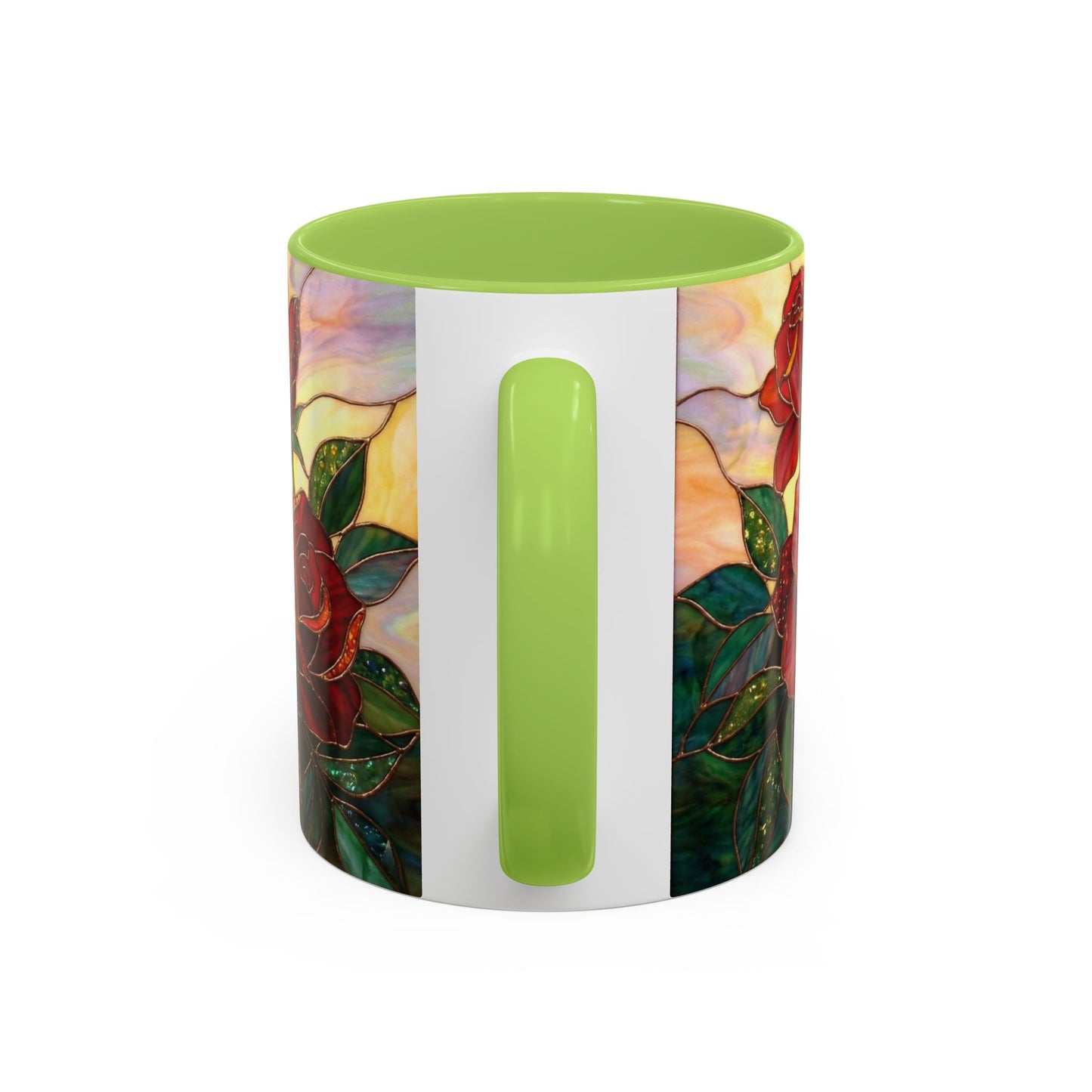 Rose Stained Glass Accent Coffee Mug – Red Roses Floral 11/15oz - 14539