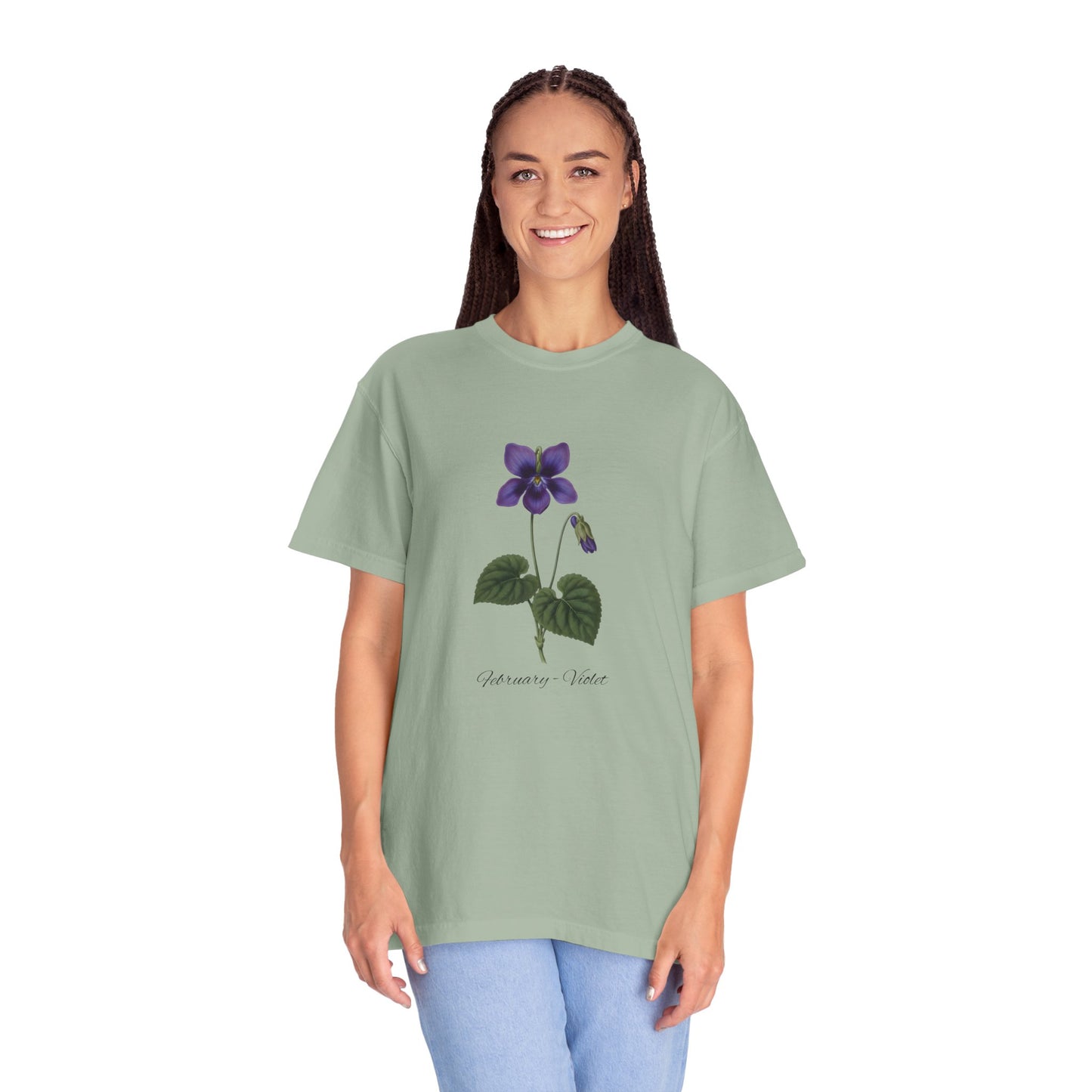 February Birth Flower Violet T-Shirt – Heavyweight Garment-Dyed Tee - 14700