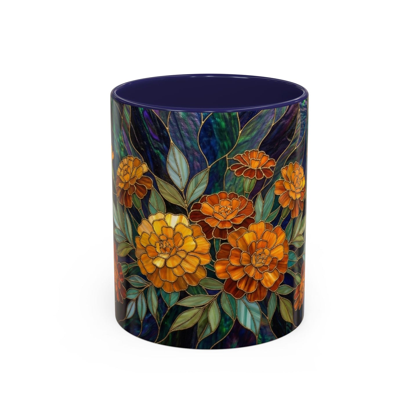 Marigold Floral Coffee Mug — Stained Glass Design  (11/15oz) - 14532