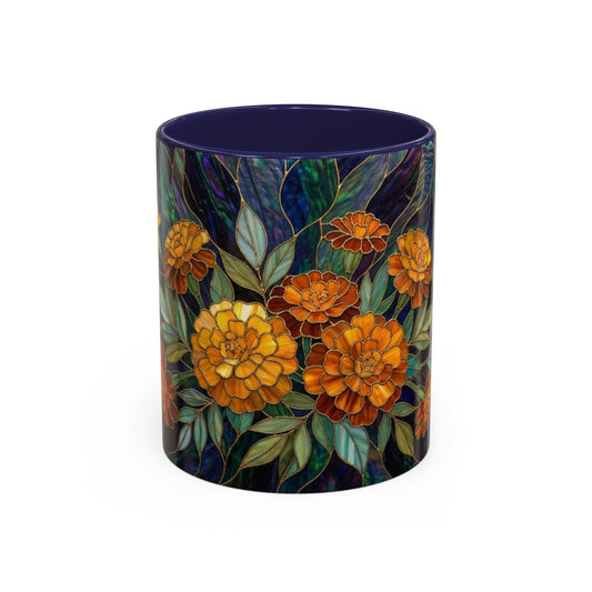 Marigold Floral Coffee Mug — Stained Glass Design  (11/15oz) - 14532