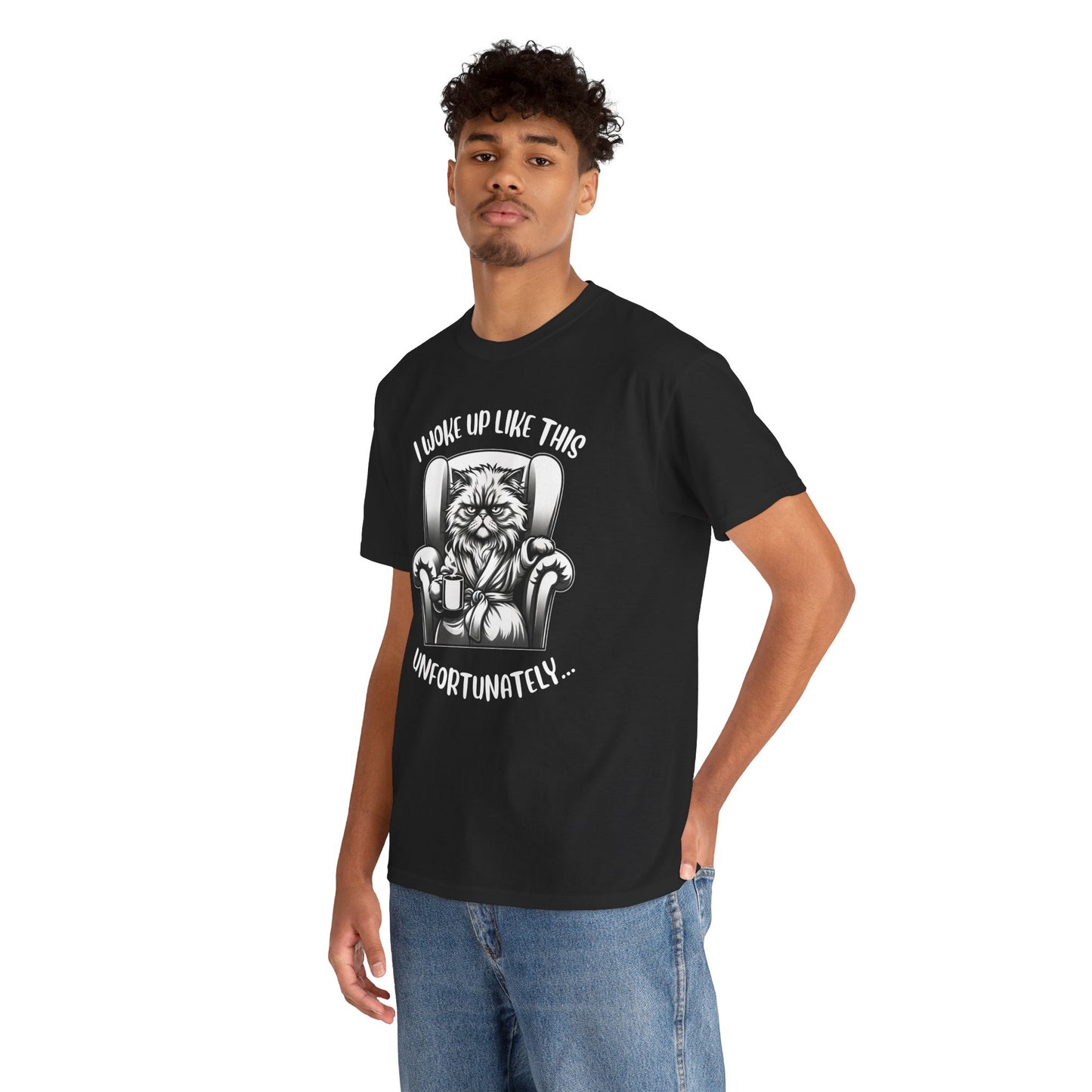 Funny Grumpy Cat T-Shirt – “I Woke Up Like This… Unfortunately” Graphic Tee- 14843