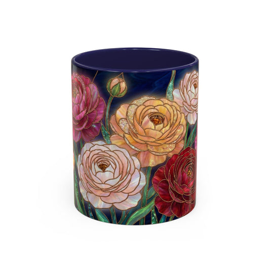 Ranunculus Floral Accent Coffee Mug — Stained Glass Design (11/15oz) - 14584