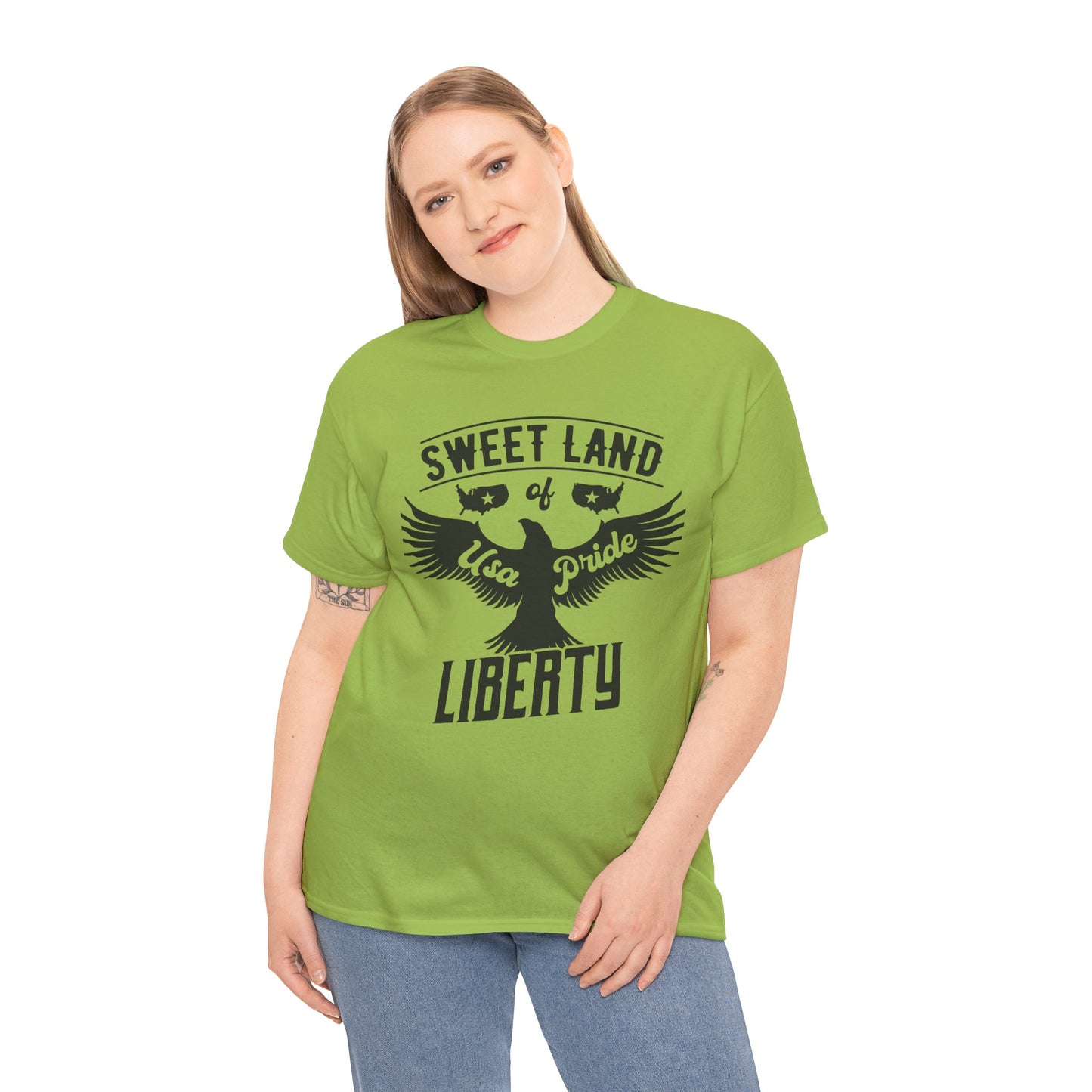 Sweet Land of Liberty Design, Unisex Heavy Cotton Tee: Patriotic T-shirt, Gift for Freedom Lovers, Casual Wear, Independence Day Shirt - 13492