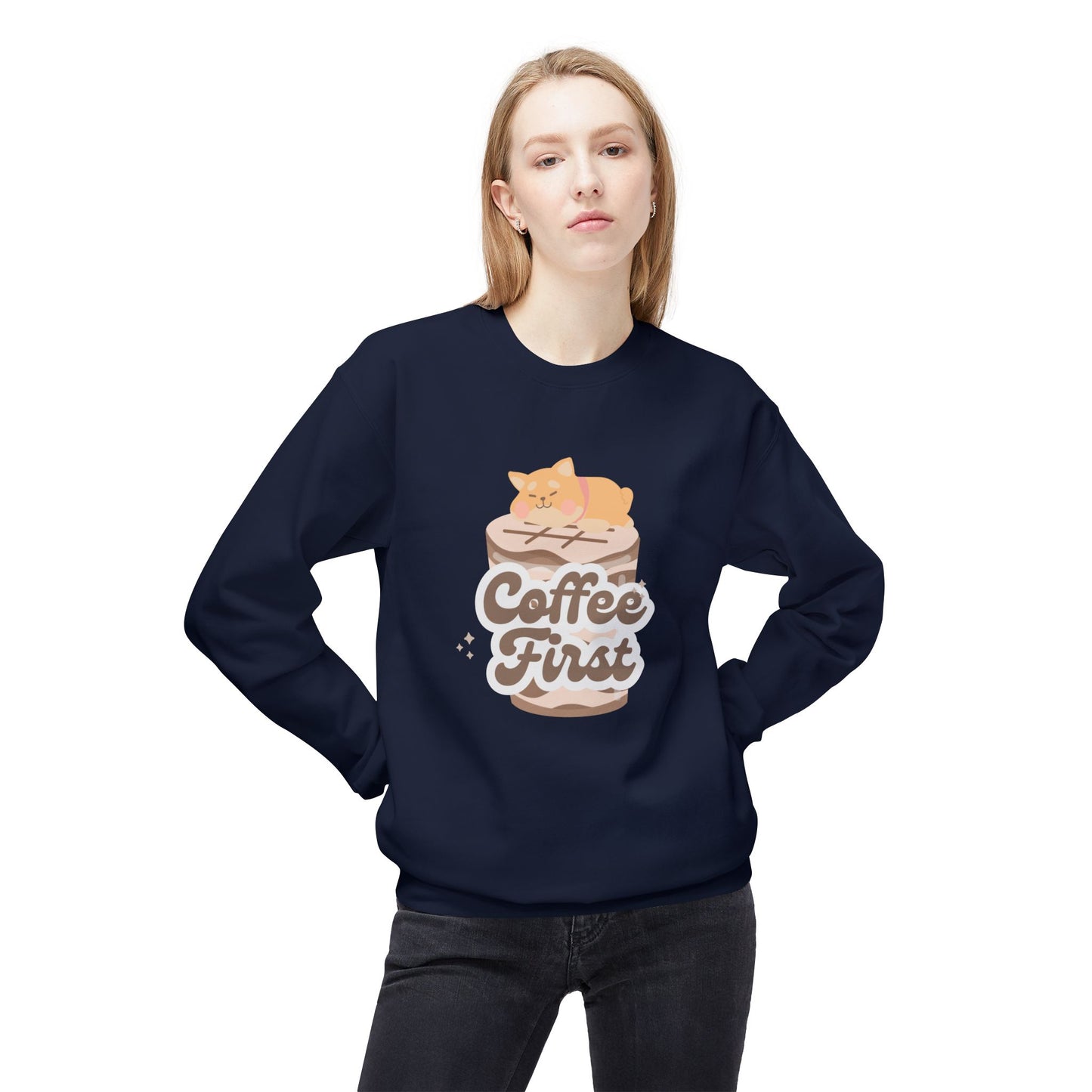 Coffee First - Unisex Midweight Softstyle Fleece Crewneck Sweatshirt - 11344