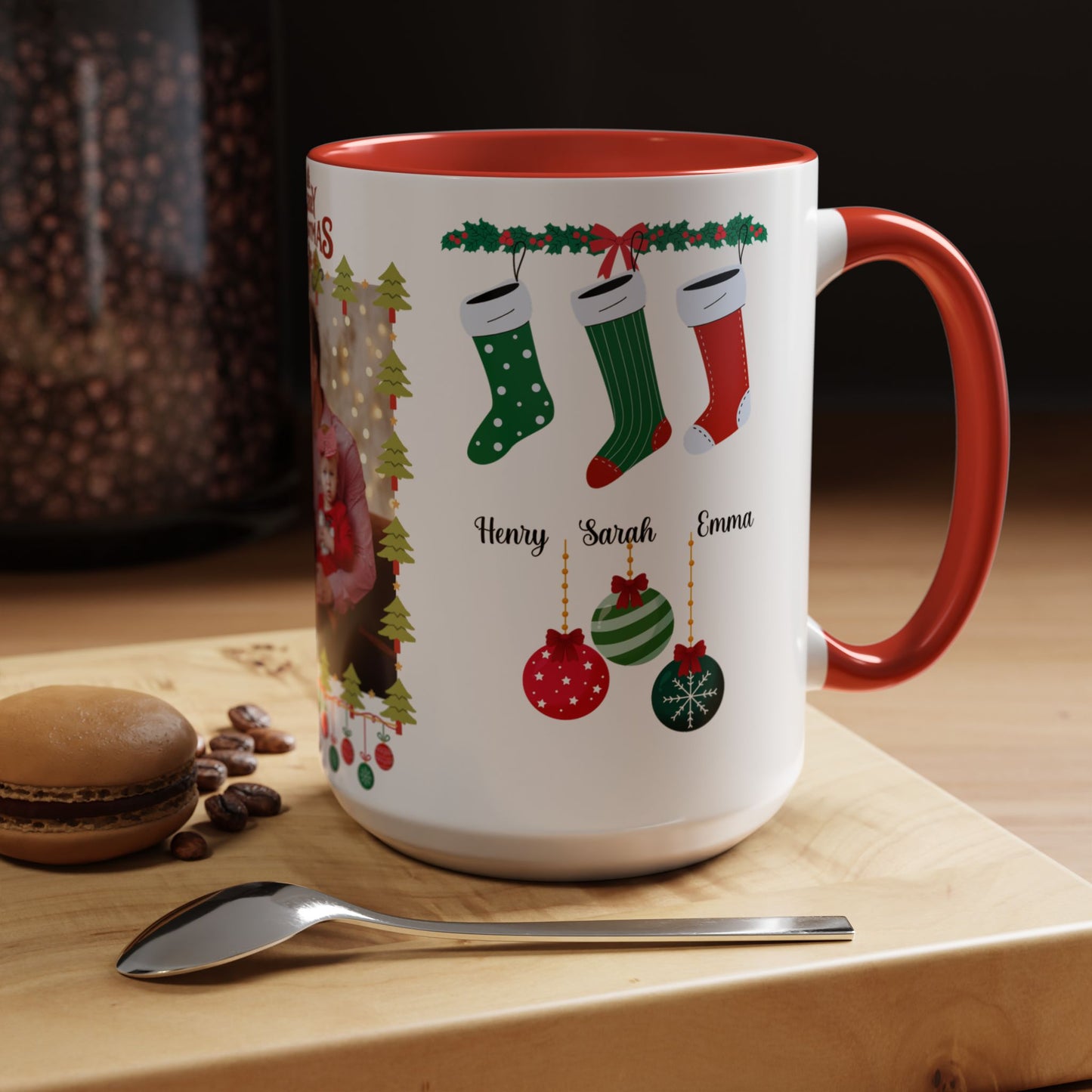 Christmas, Family Photo, Customizable, Accent Coffee Mug (11, 15oz)