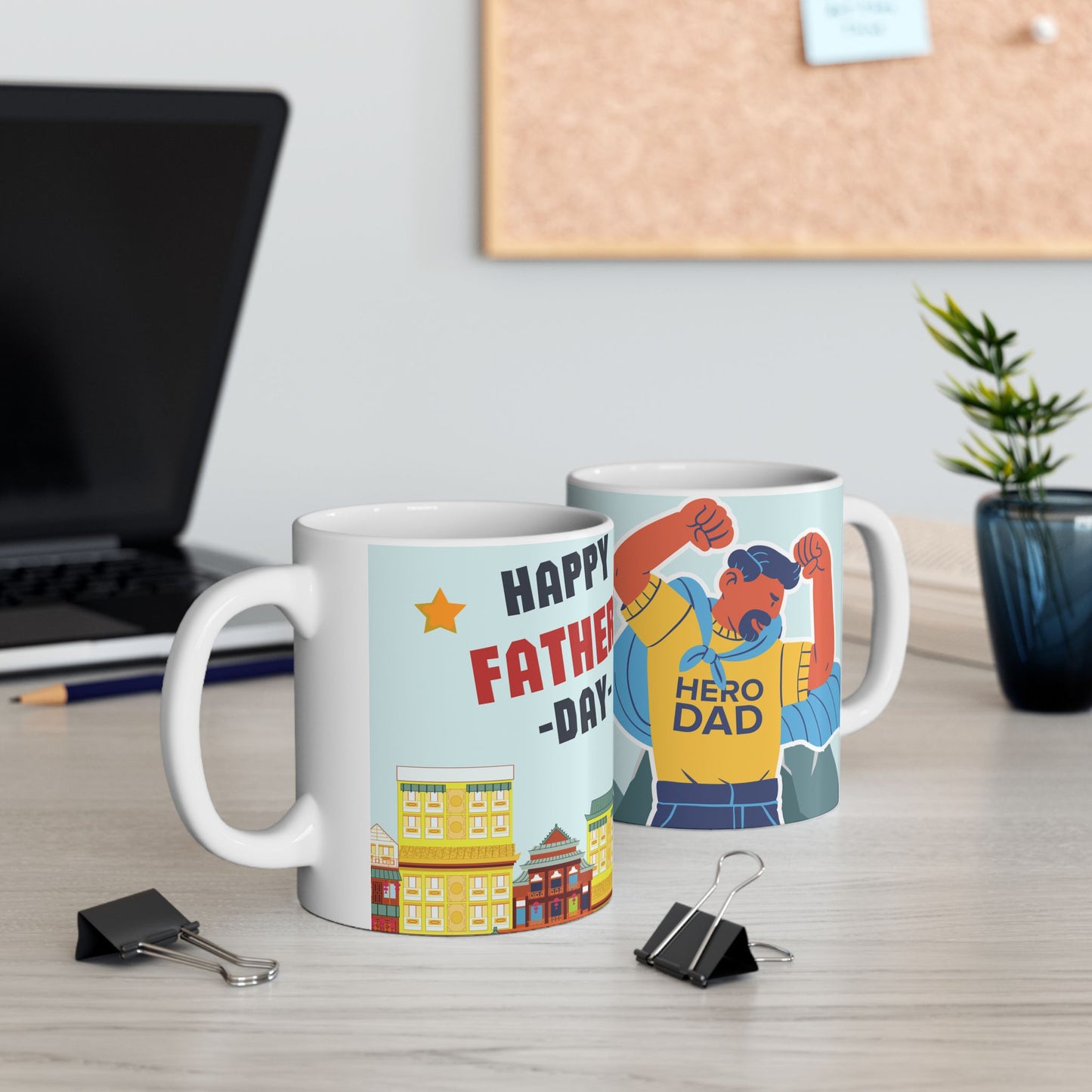 Hero Dad, Happy Father's Day Ceramic Mug - Fun Gift for Dads, Unique Coffee Tea Cup, Father's Day Present, Customizable Design, 11oz & 15oz - 14017