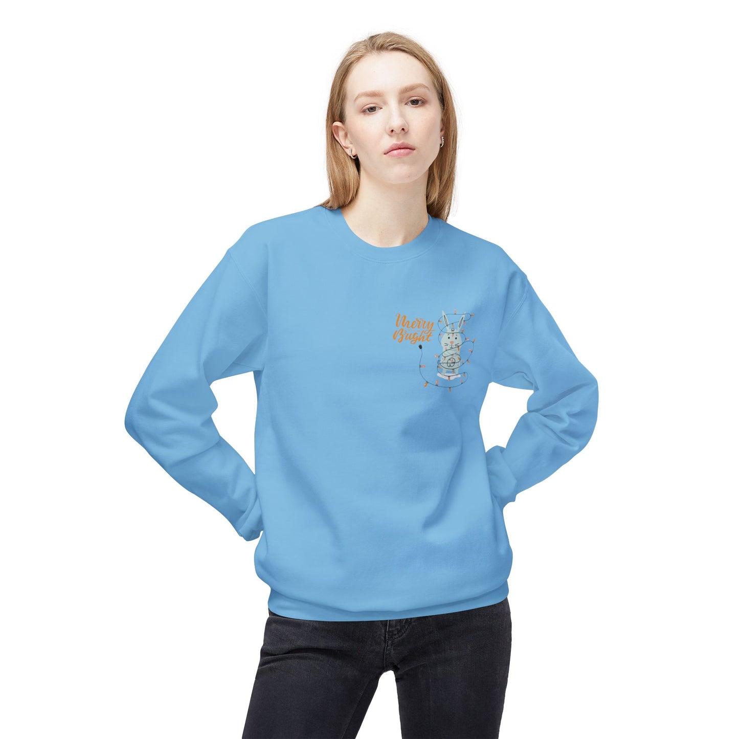 Rabbit with Christmas Light - Unisex Midweight Softstyle Fleece Crewneck Sweatshirt - 10492
