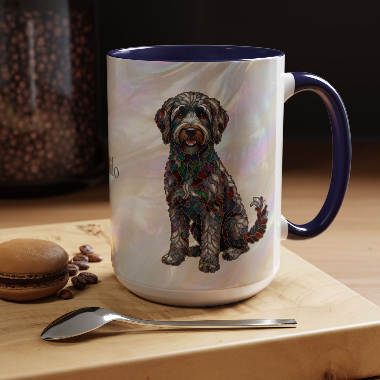 Personalized Labradoodle Dog Mug — Custom Name Accent Coffee Mug (11/15 oz) with Stained Glass Art - 14526