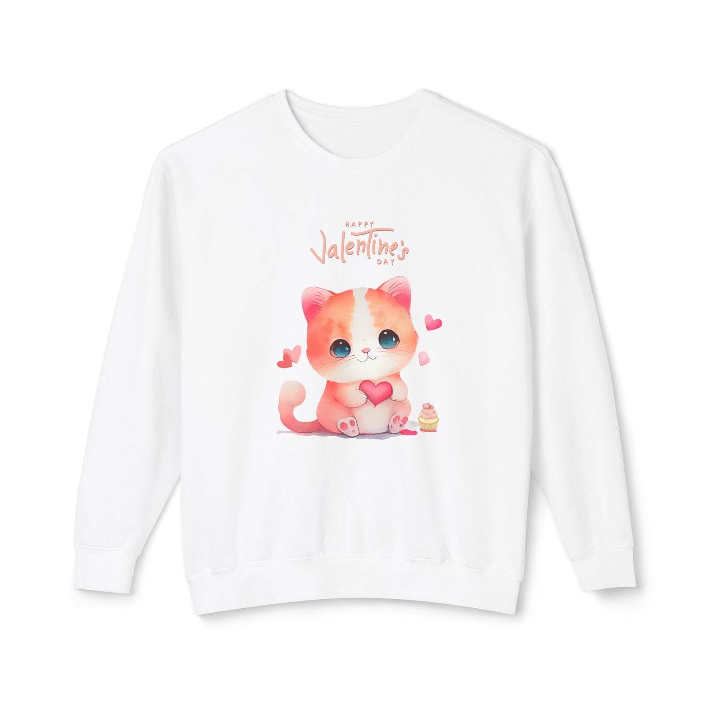 Kitten, Happy Valentine's Day - Unisex Lightweight Crewneck Sweatshirt - 11352