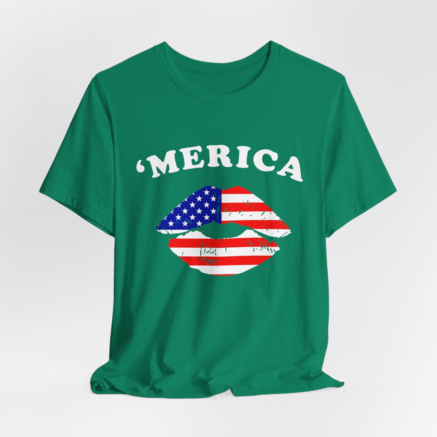 'Merica Unisex Jersey Tee, Patriotic Short Sleeve Shirt, USA Flag Design, Independence Day Apparel, Festival Wear, Summer Casual - 13519