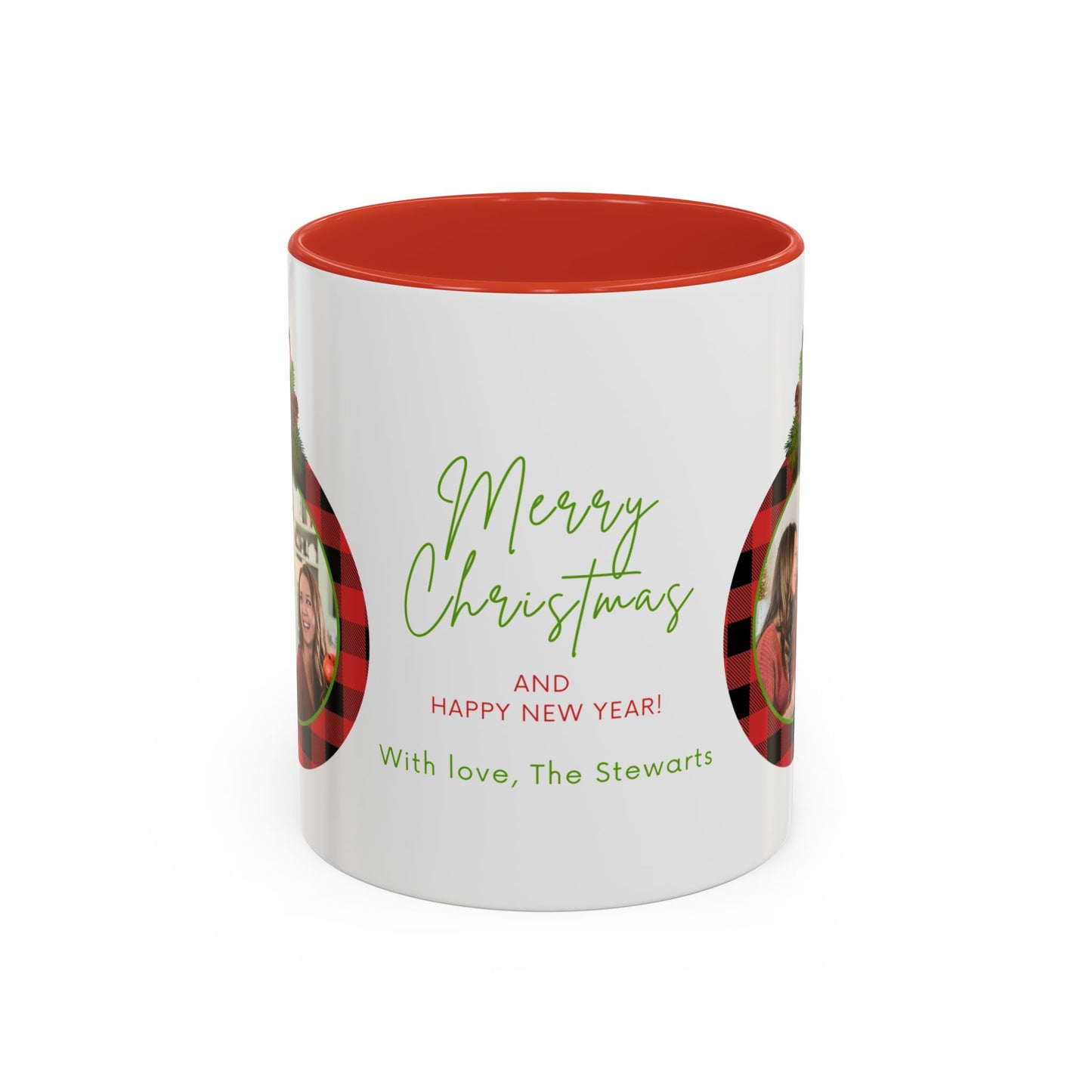 Merry Christmas & Happy New Year, Family Photo, Customizable - Accent Coffee Mug (11, 15oz) - 10918