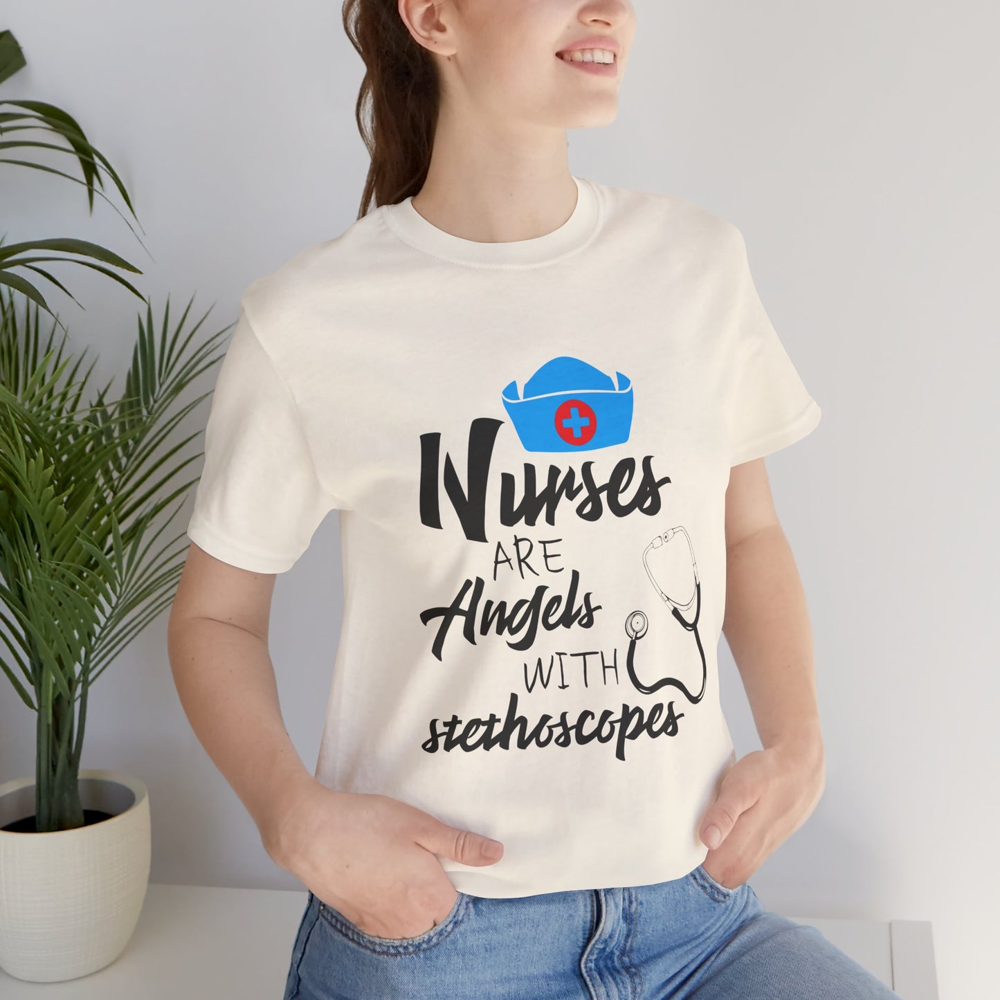Nurses Are Angels With Stethoscopes - Unisex Jersey Short Sleeve Tee - 13354