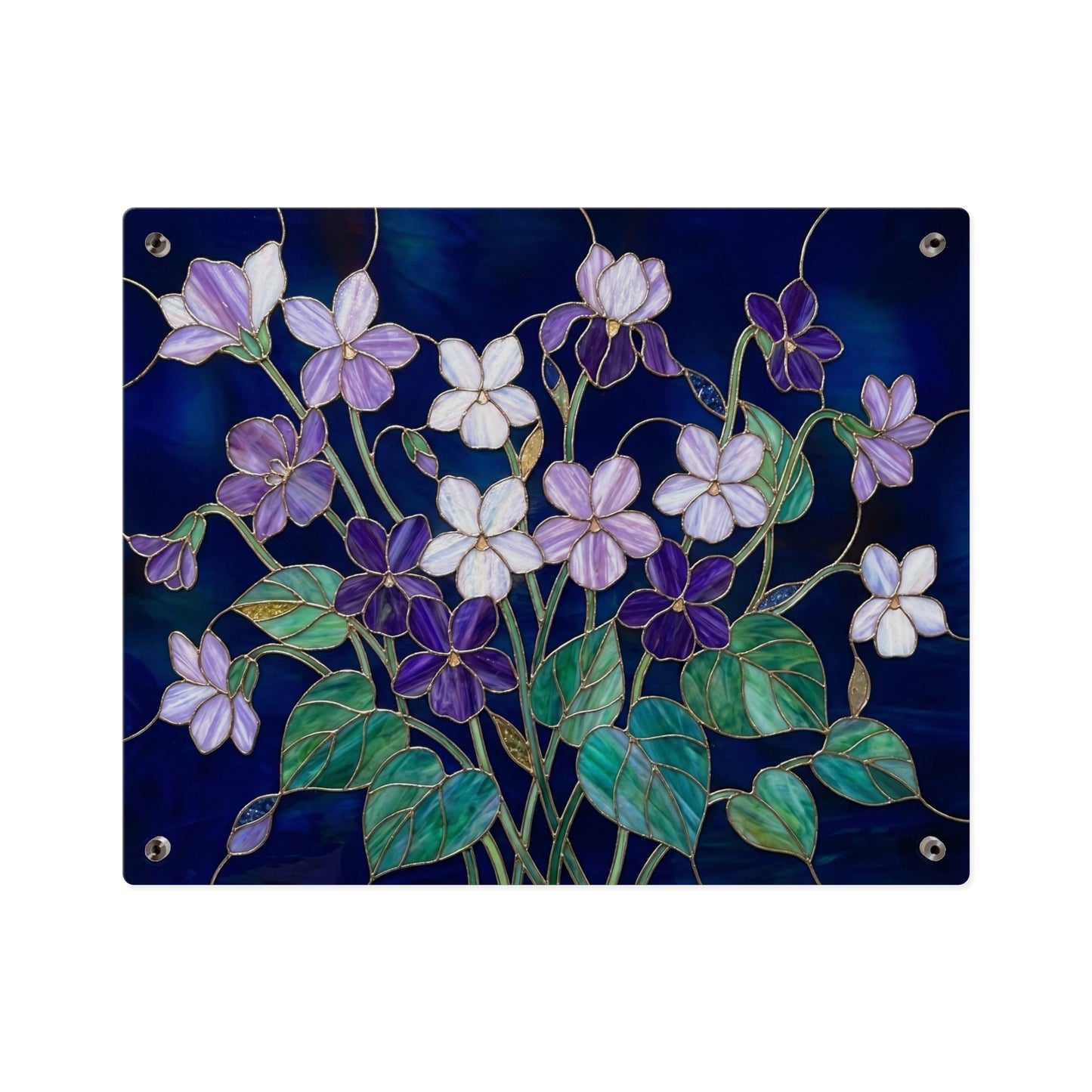 Violet Floral Acrylic Wall Art Panel — Purple Violets on Deep Blue - 14600