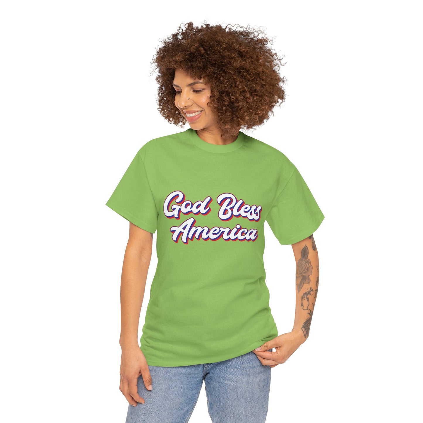 God Bless America Unisex Heavy Cotton Tee | Patriotic Shirt, American Pride Apparel, 4th of July Outfit, Gift for Veterans, Summer - 13655