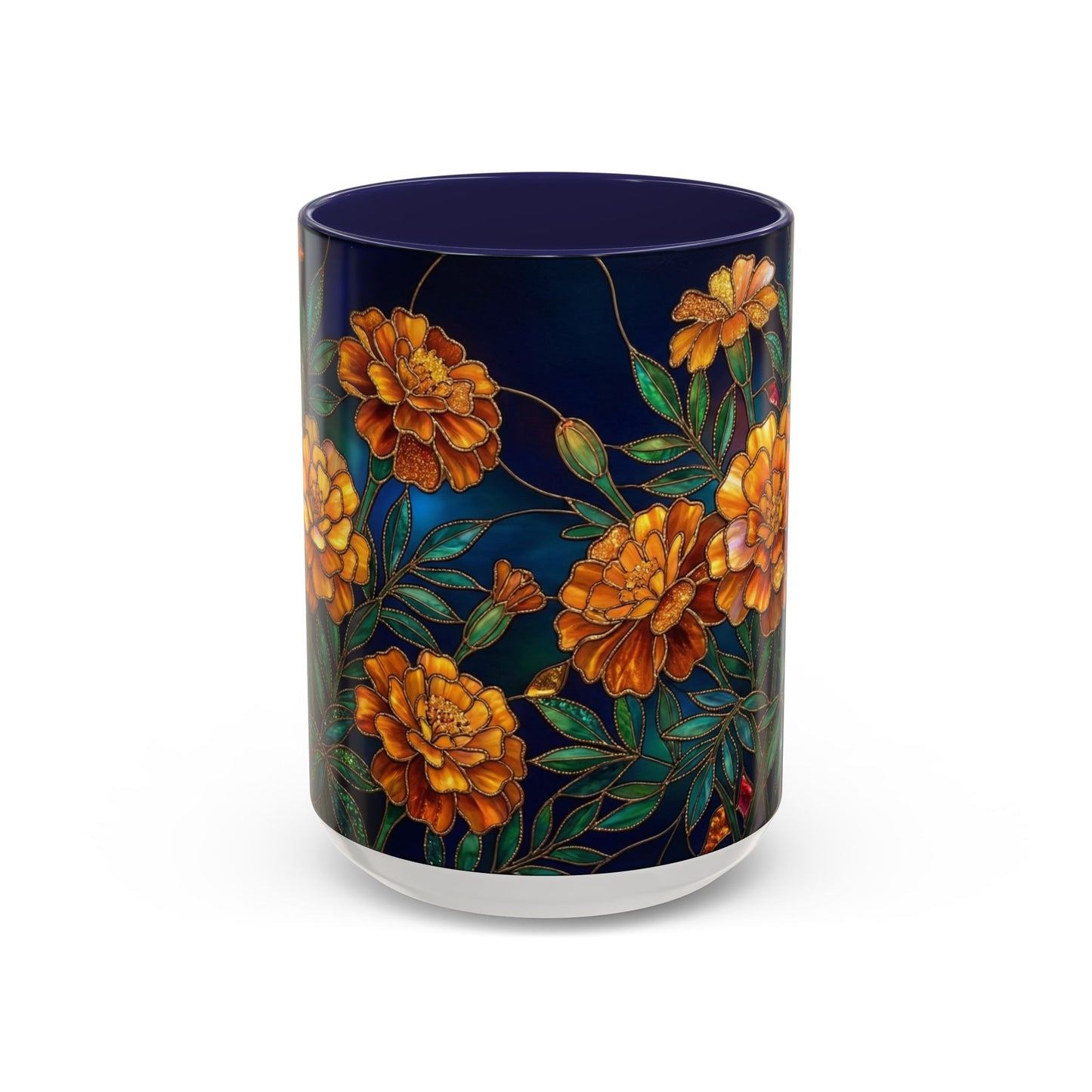 Marigold Floral Accent Coffee Mug — Dark Botanical 11/15oz - 14578