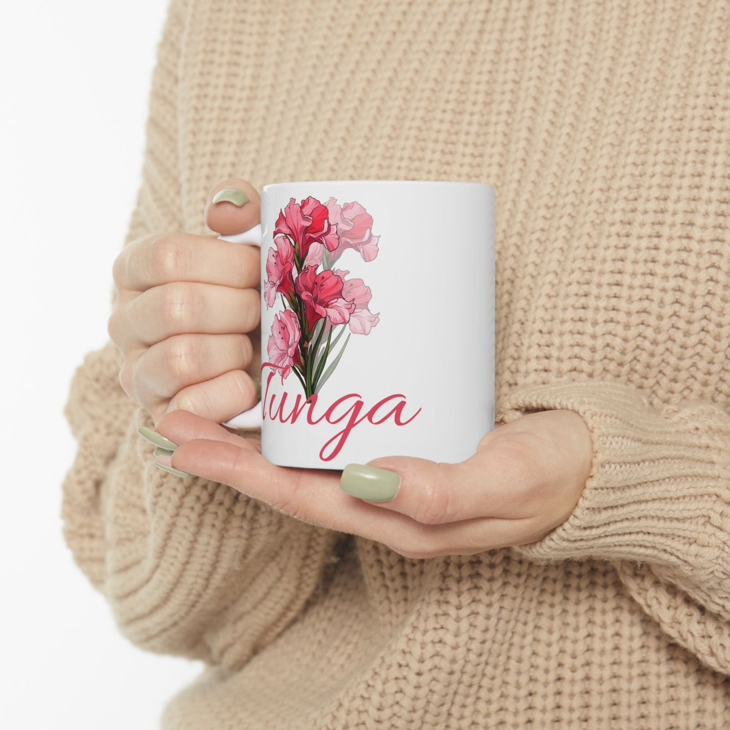 Happy Birthday Ceramic Mug, August Born, Birh Flower Gladiolus, 11oz & 15oz Sizes - 14211