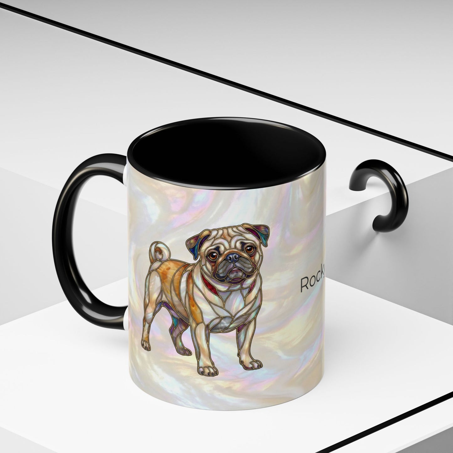 Personalized Pug Accent Coffee Mug –  Stained Glass Design (11/15oz) - 14547