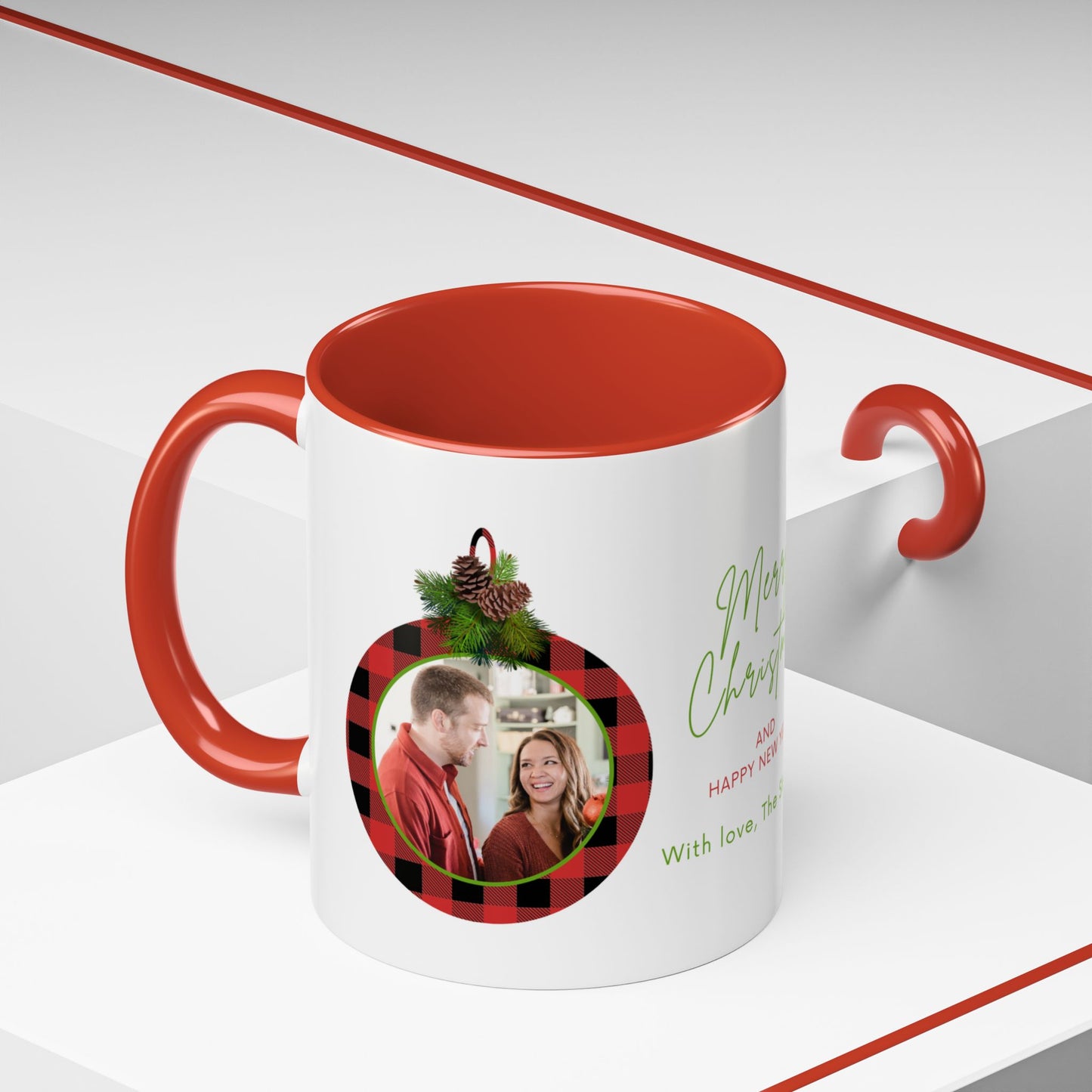 Merry Christmas & Happy New Year, Family Photo, Customizable - Accent Coffee Mug (11, 15oz) - 10918