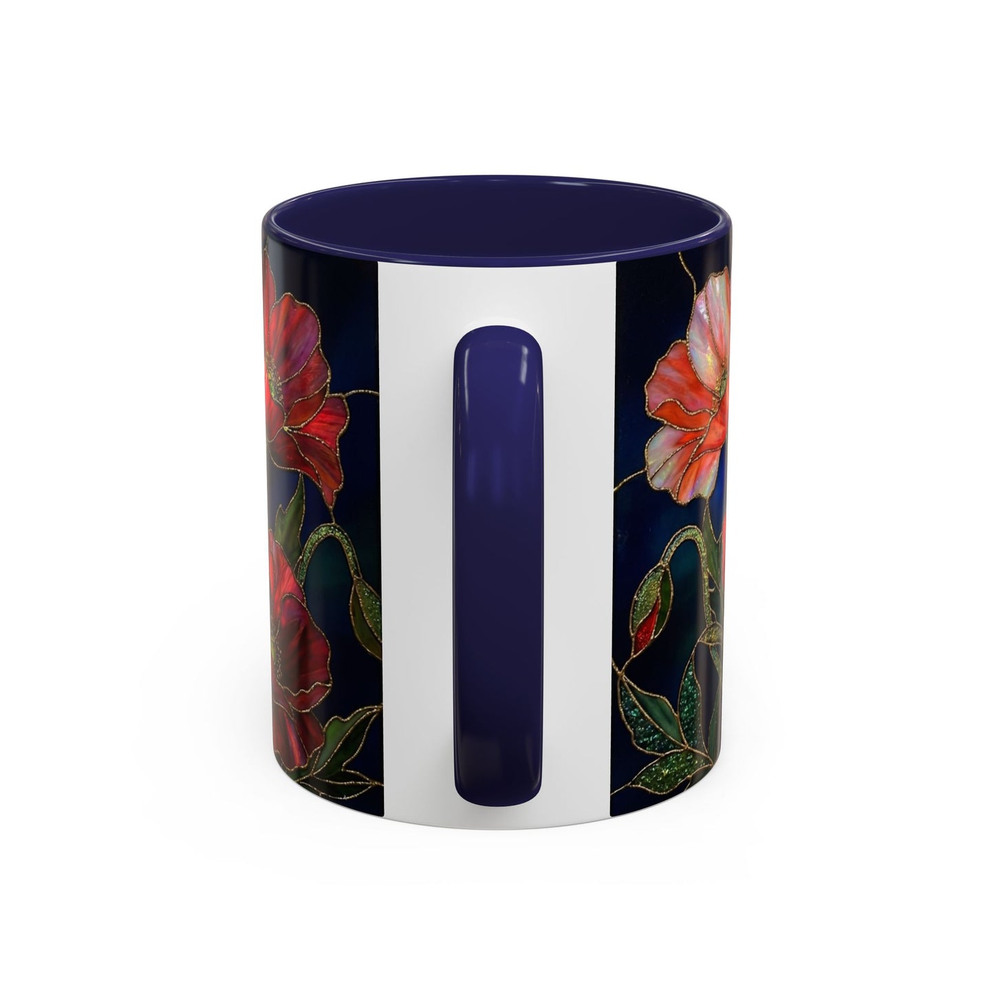 Poppy Floral Accent Coffee Mug — Stained Glass Design 11/15oz - 14582