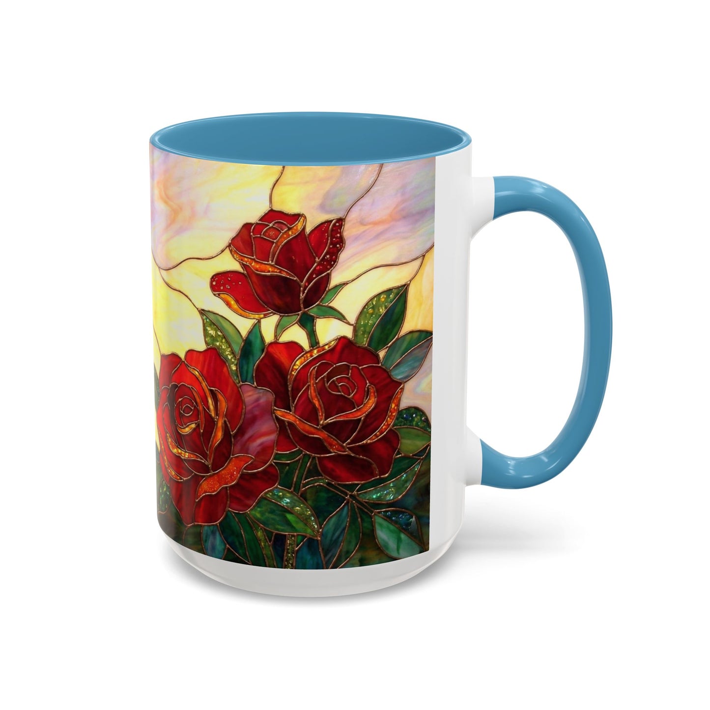 Rose Stained Glass Accent Coffee Mug – Red Roses Floral 11/15oz - 14539