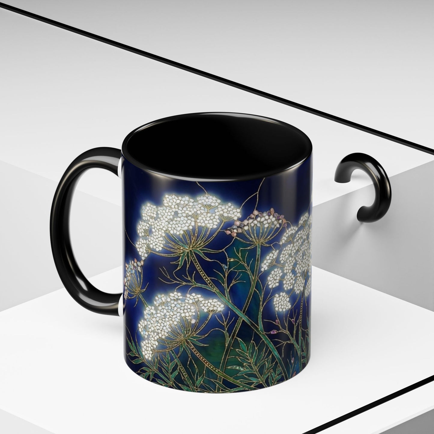 Queen Anne's Lace Floral Coffee Mug — Stained Glass Design (11/15oz) - 14583