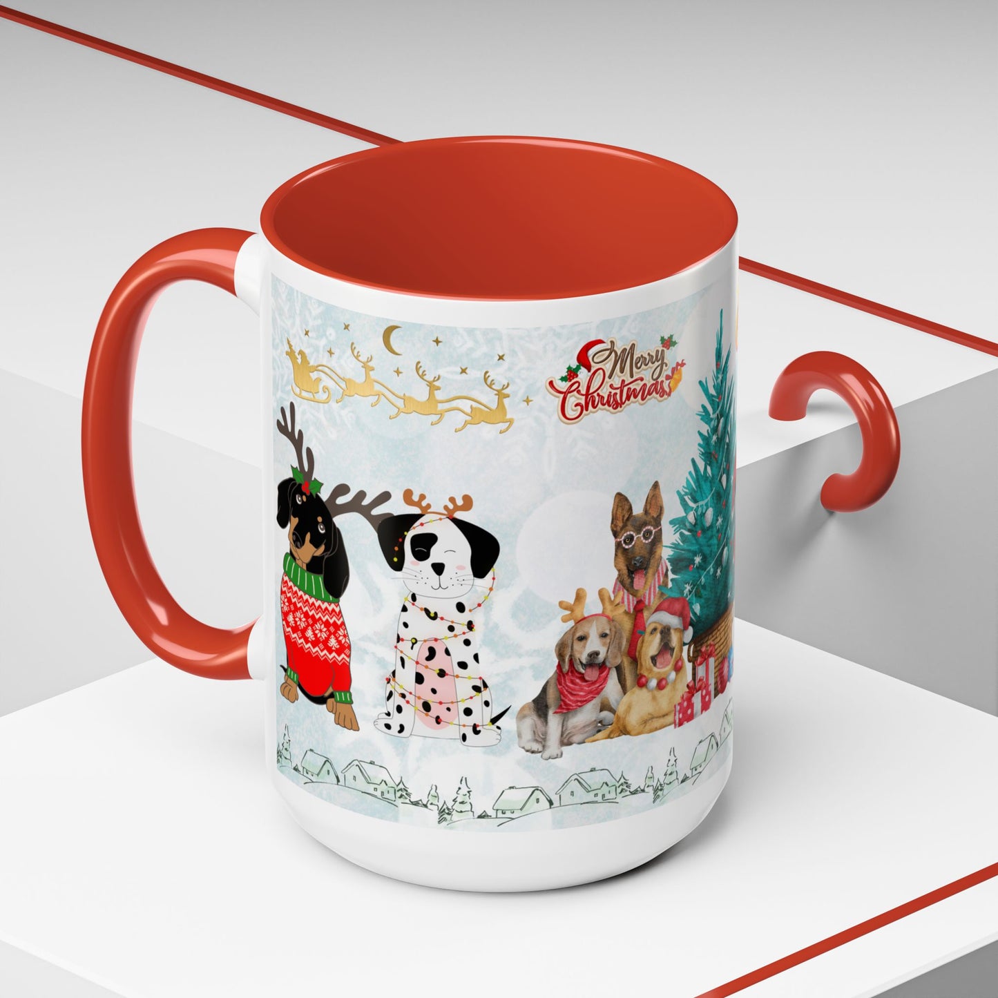 Merry Christmas Dogs - Accent Coffee Mug (11, 15oz)